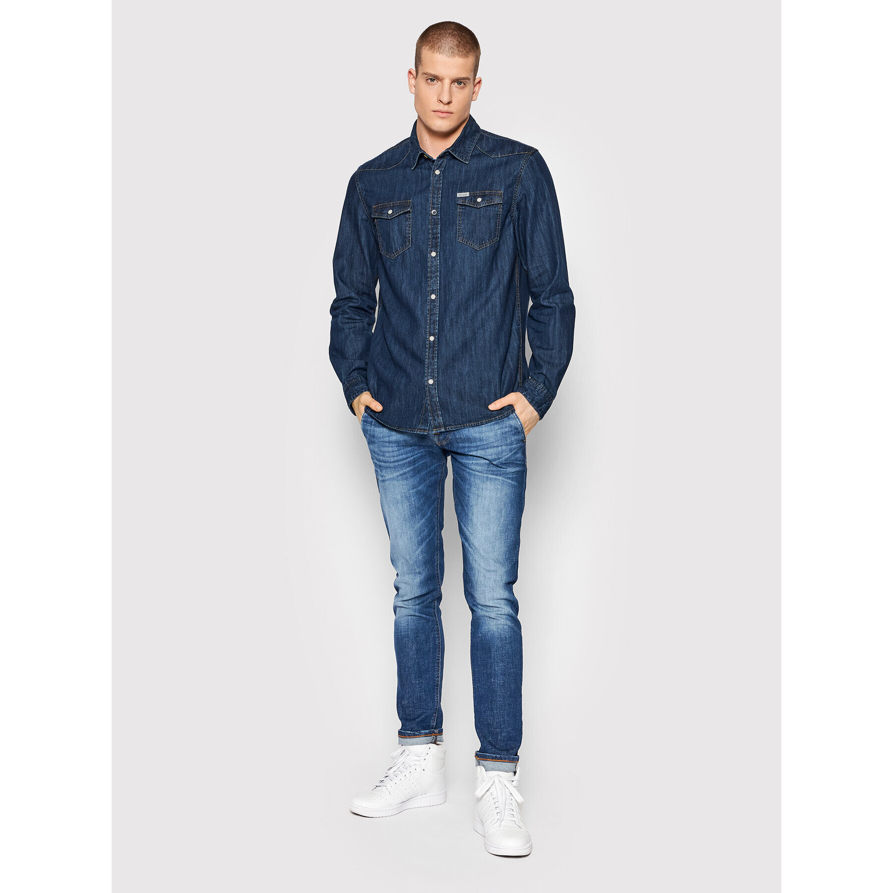 Guess Риза M2RH02 D14LC Тъмносин Slim Fit - Pepit.bg