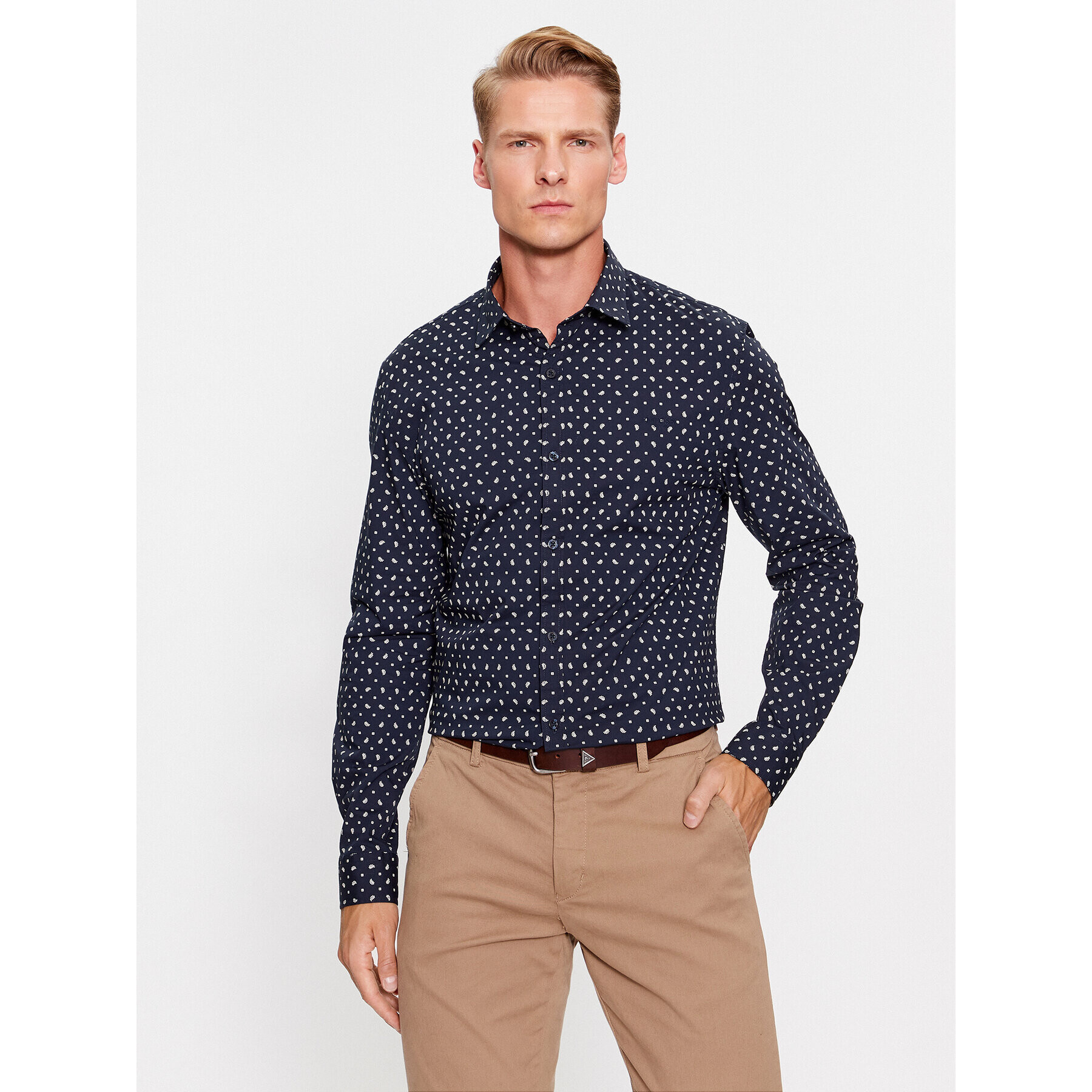 Guess Риза M3BH55 W8BX1 Тъмносин Slim Fit - Pepit.bg