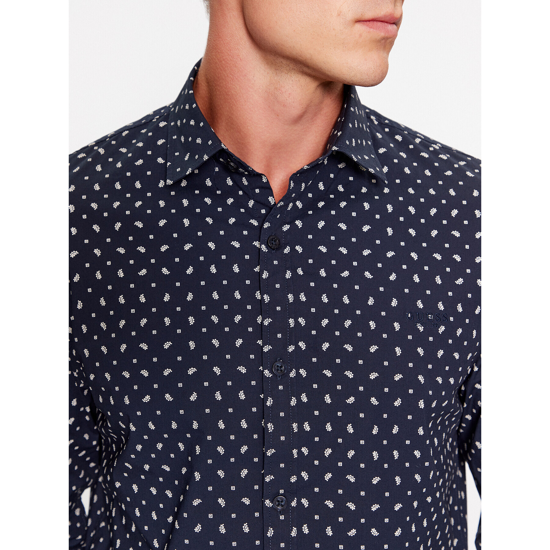 Guess Риза M3BH55 W8BX1 Тъмносин Slim Fit - Pepit.bg