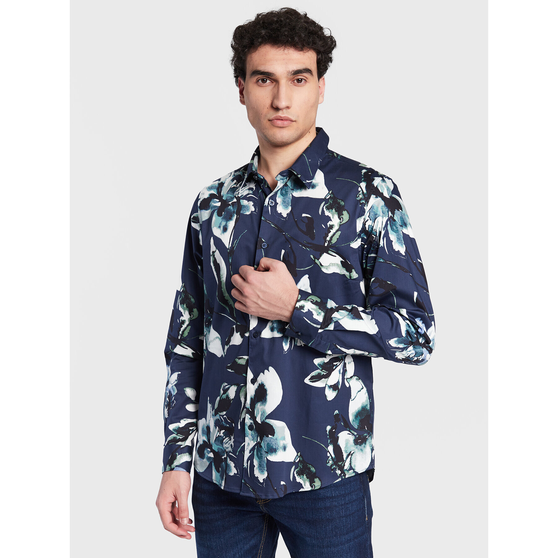 Guess Риза M3GH24 W7N50 Тъмносин Slim Fit - Pepit.bg