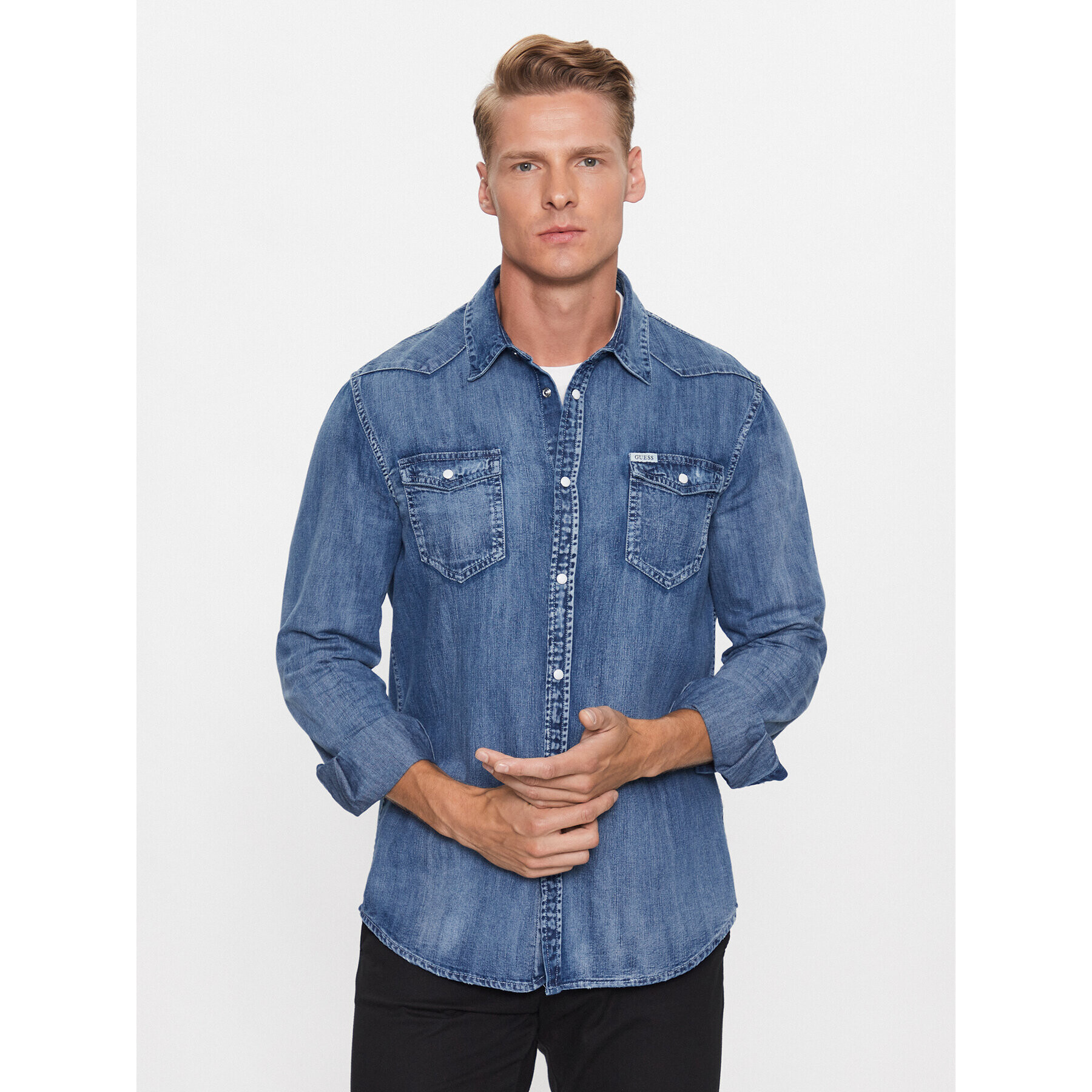 Guess Риза M3YH02 D14LX Син Slim Fit - Pepit.bg