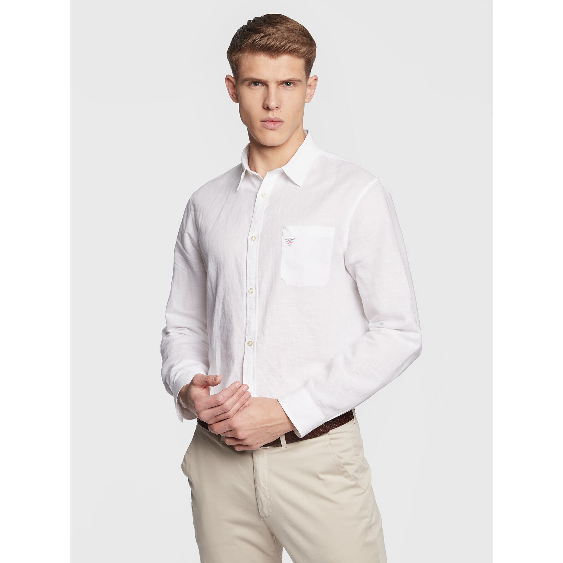 Guess Риза Roll-Up F3GH00 WO07S Бял Regular Fit - Pepit.bg
