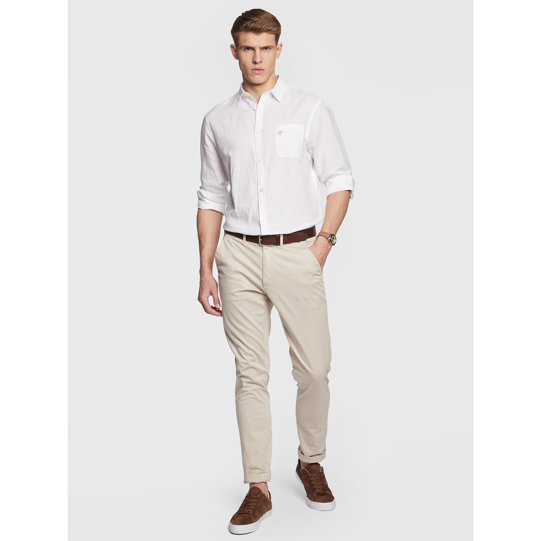Guess Риза Roll-Up F3GH00 WO07S Бял Regular Fit - Pepit.bg