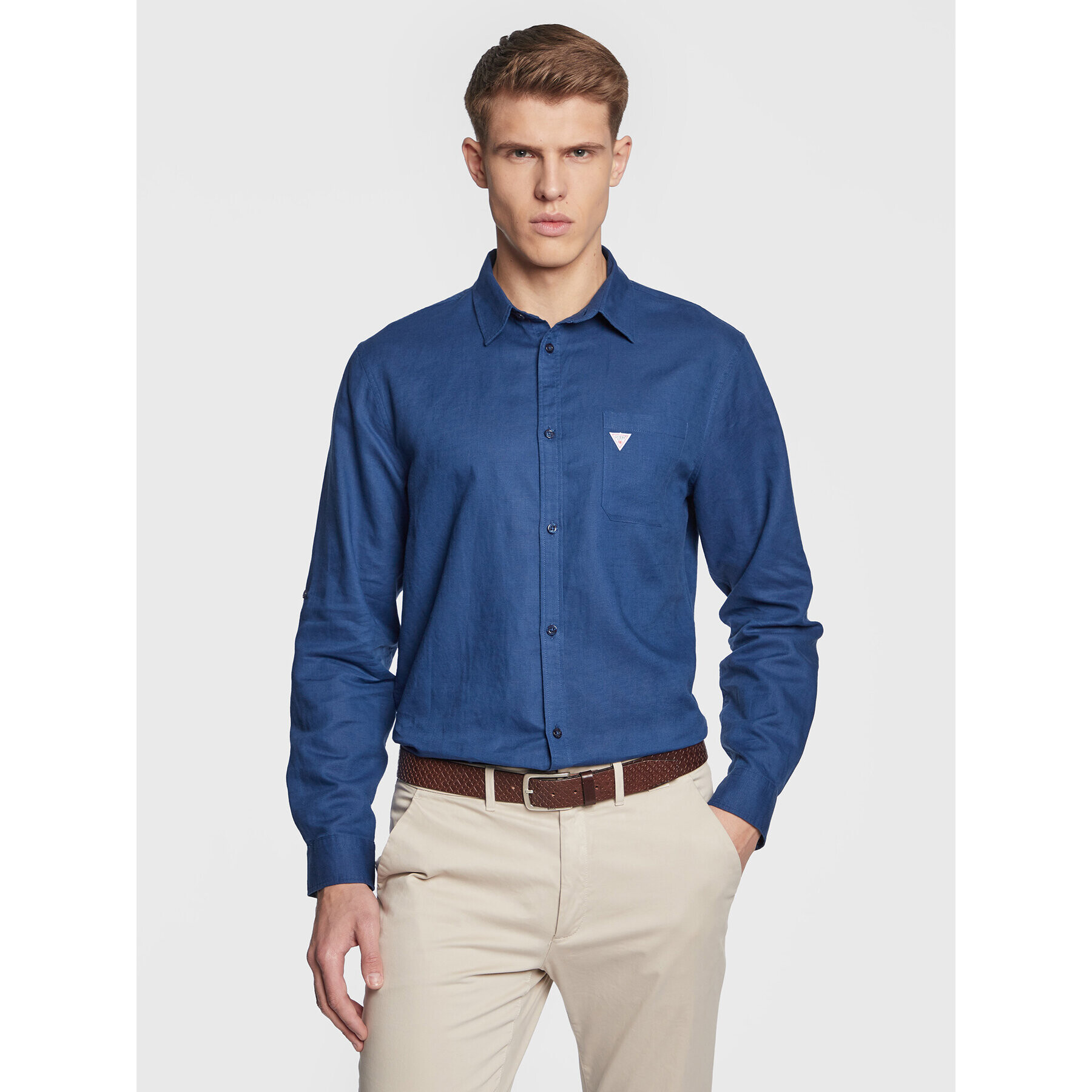 Guess Риза Roll-Up F3GH00 WO07S Син Regular Fit - Pepit.bg