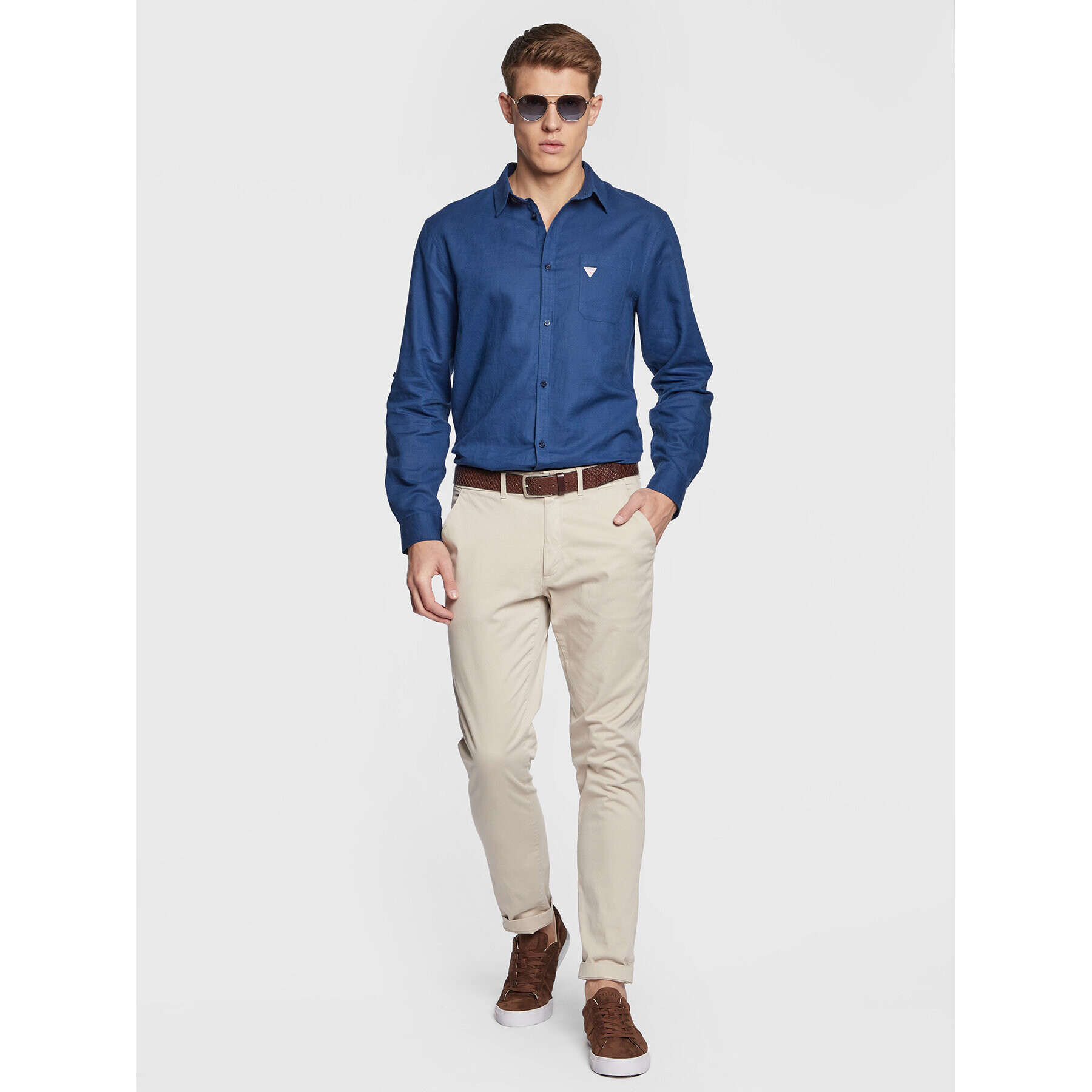 Guess Риза Roll-Up F3GH00 WO07S Син Regular Fit - Pepit.bg