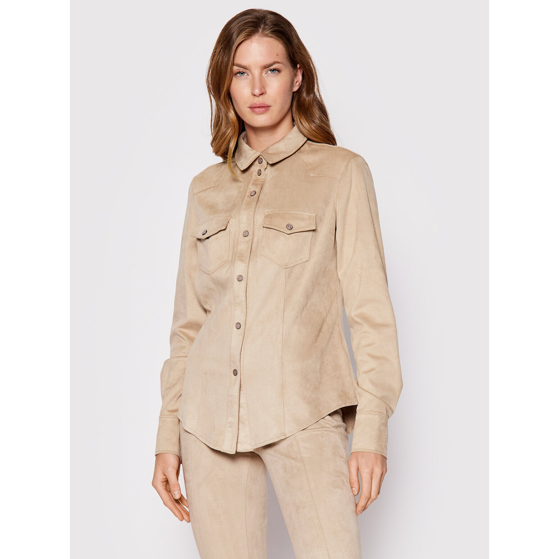 Guess Риза W1BH13 WE5D0 Бежов Slim Fit - Pepit.bg