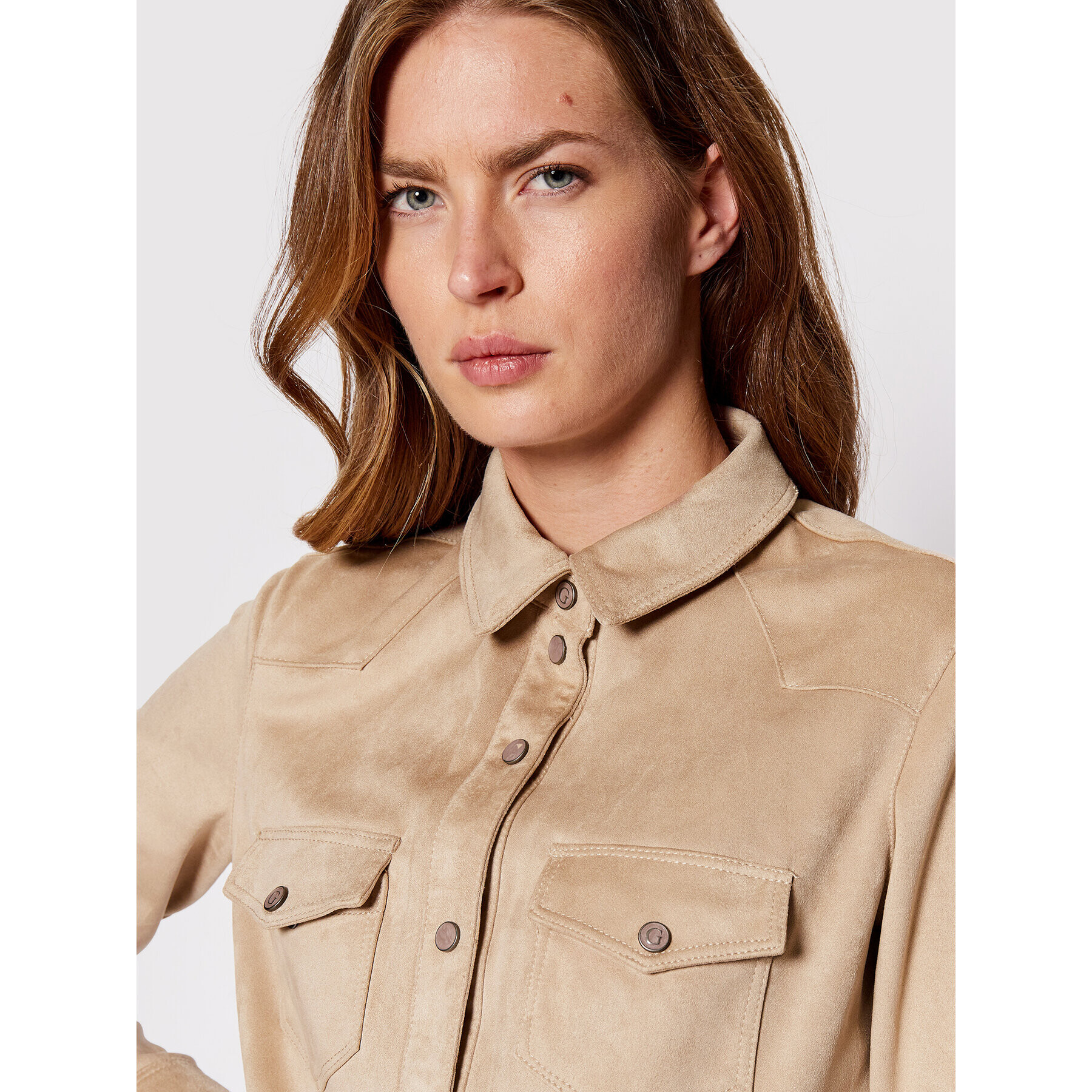 Guess Риза W1BH13 WE5D0 Бежов Slim Fit - Pepit.bg