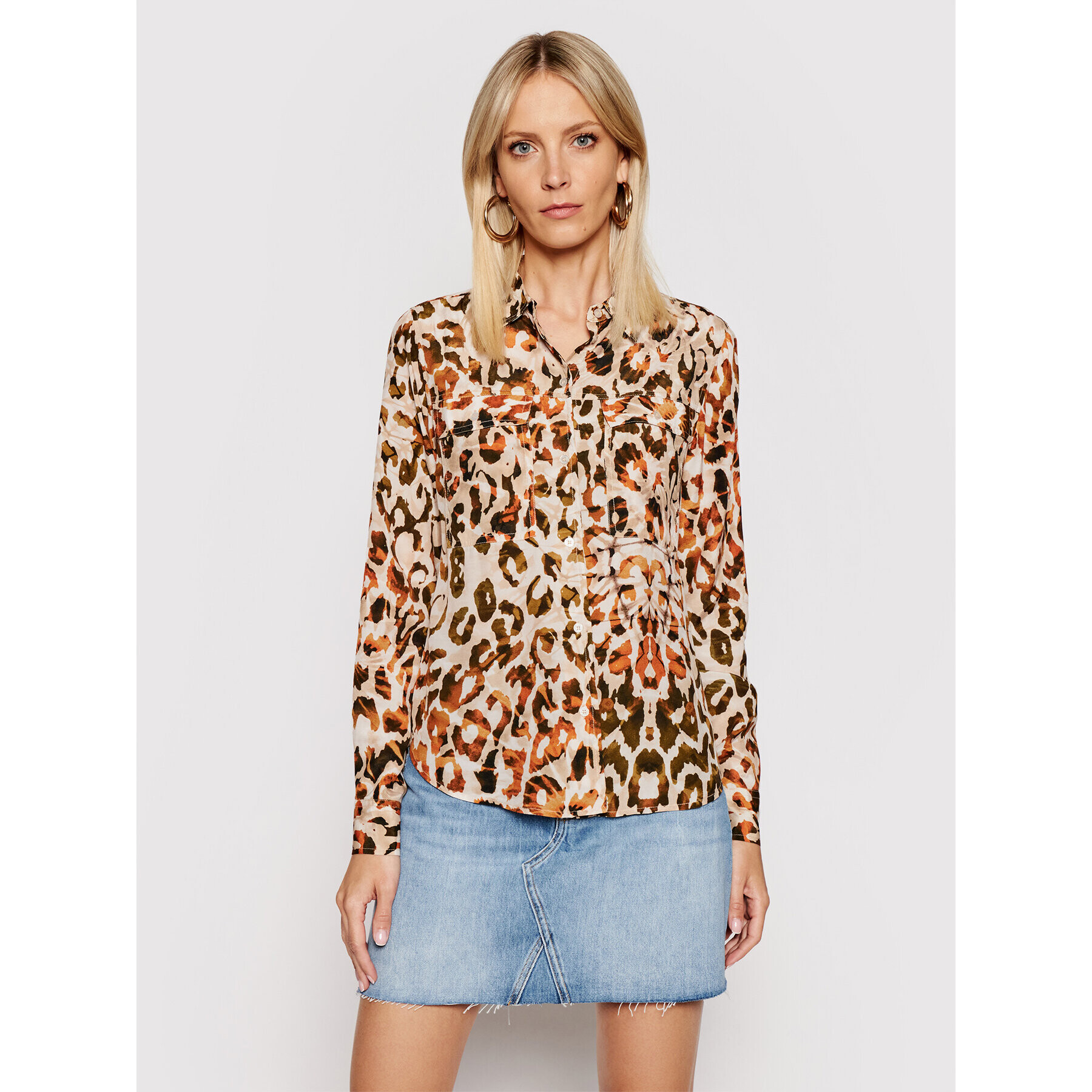 Guess Риза W1RH19 WDDE0 Кафяв Regular Fit - Pepit.bg