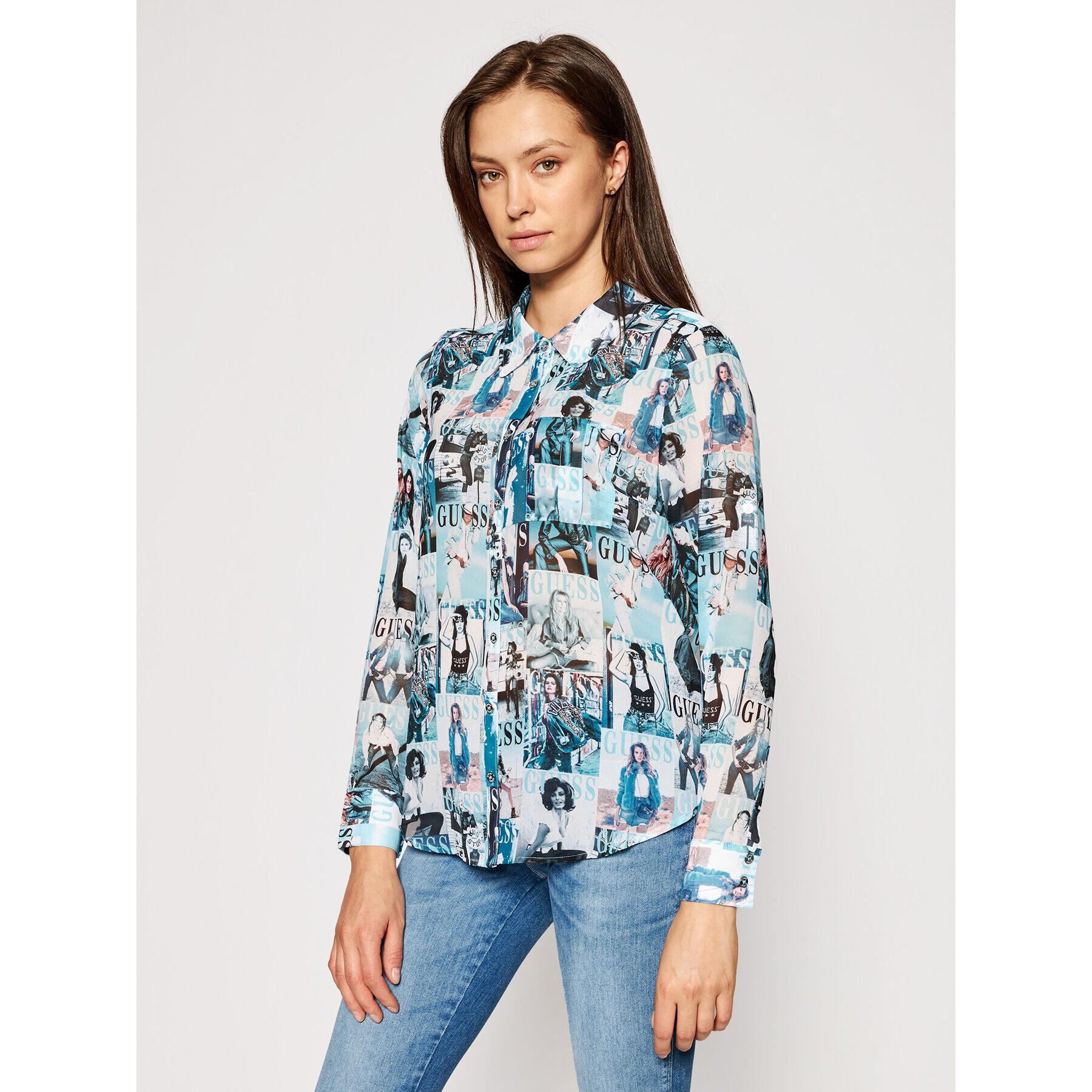 Guess Риза W61H38 W1V32 Син Regular Fit - Pepit.bg