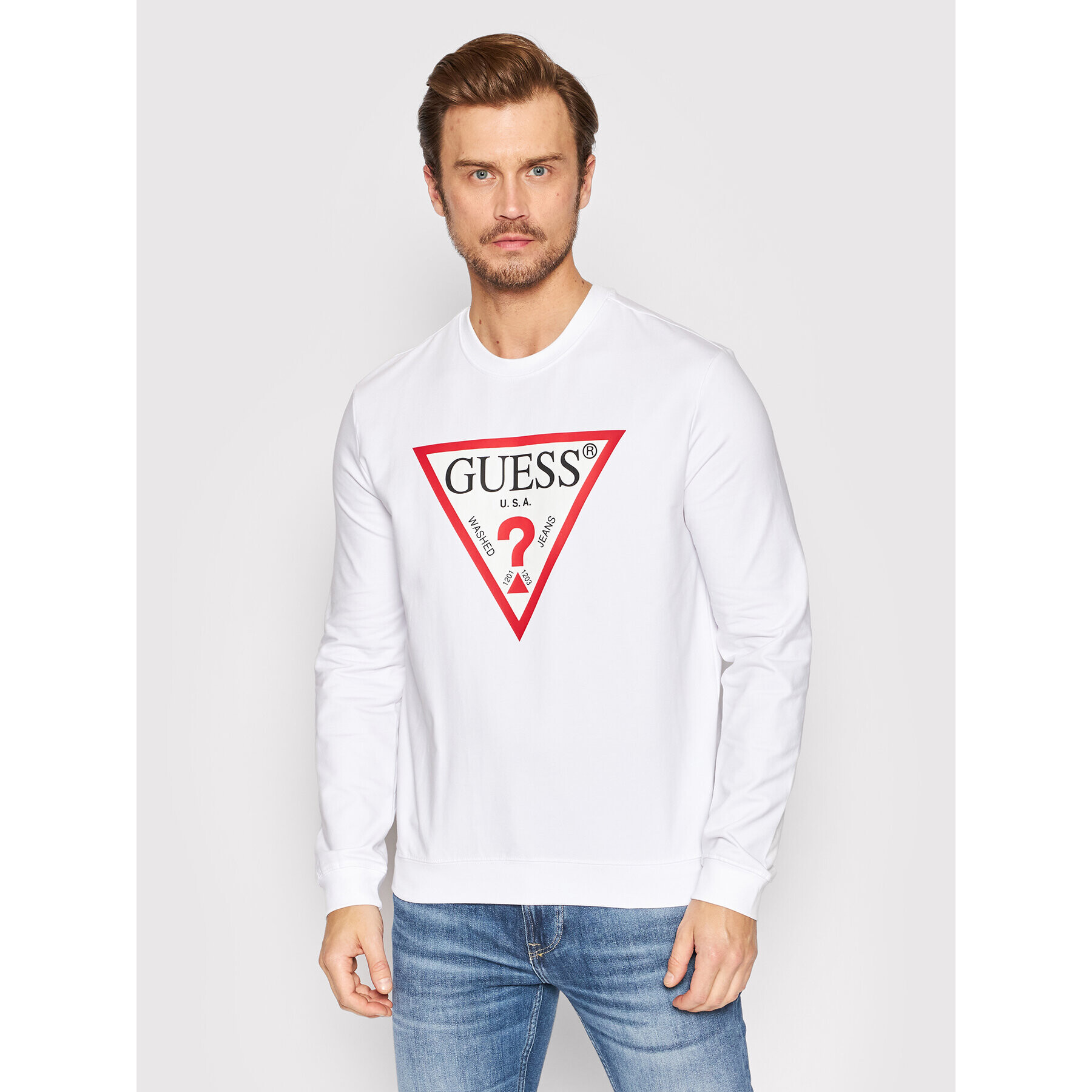 Guess Суитшърт Audley M2YQ37 K6ZS1 Бял Slim Fit - Pepit.bg