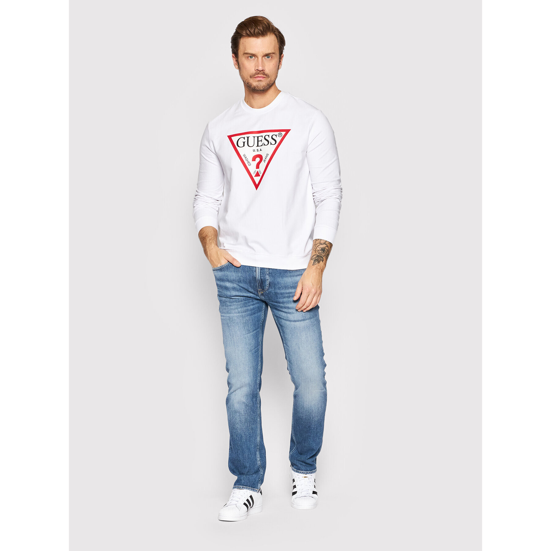 Guess Суитшърт Audley M2YQ37 K6ZS1 Бял Slim Fit - Pepit.bg