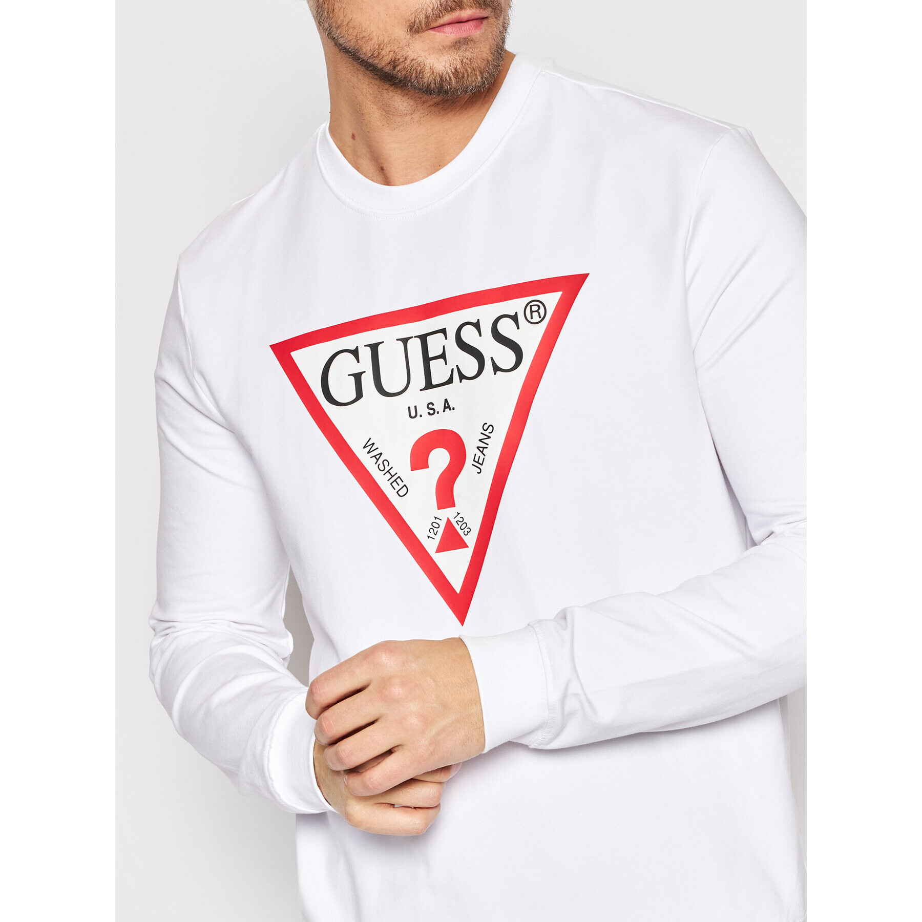 Guess Суитшърт Audley M2YQ37 K6ZS1 Бял Slim Fit - Pepit.bg