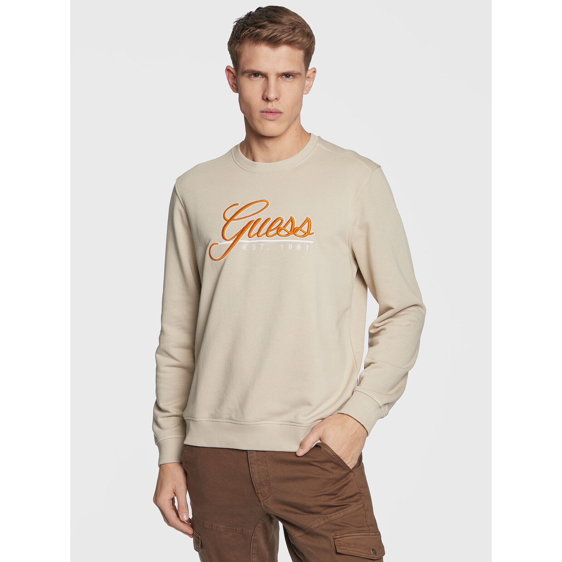 Guess Суитшърт Beau M3GQ08 KBK32 Бежов Slim Fit - Pepit.bg