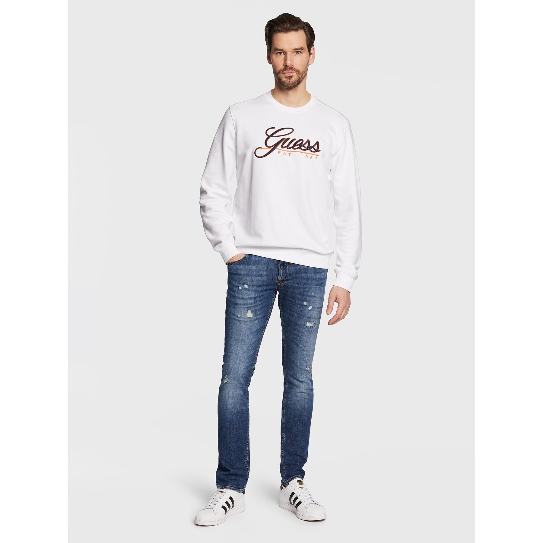 Guess Суитшърт Beau M3GQ08 KBK32 Бял Slim Fit - Pepit.bg