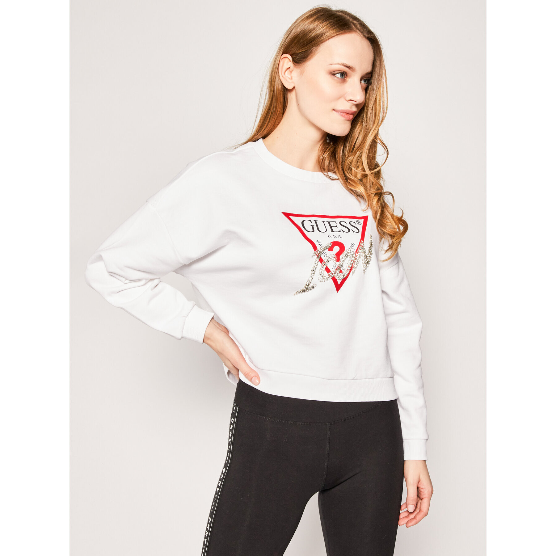 Guess Суитшърт Icon Fleece W0GQ18 K68I0 Бял Regular Fit - Pepit.bg