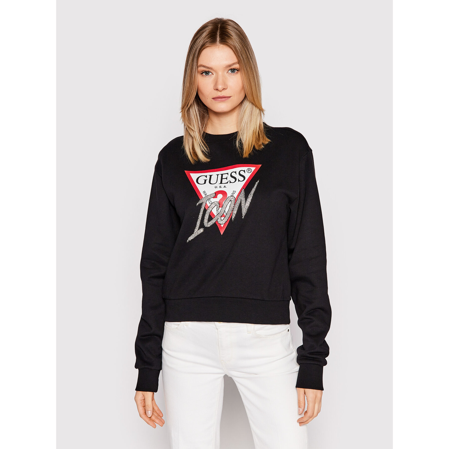Guess Суитшърт Icon W1YQ0C K68I0 Черен Regular Fit - Pepit.bg