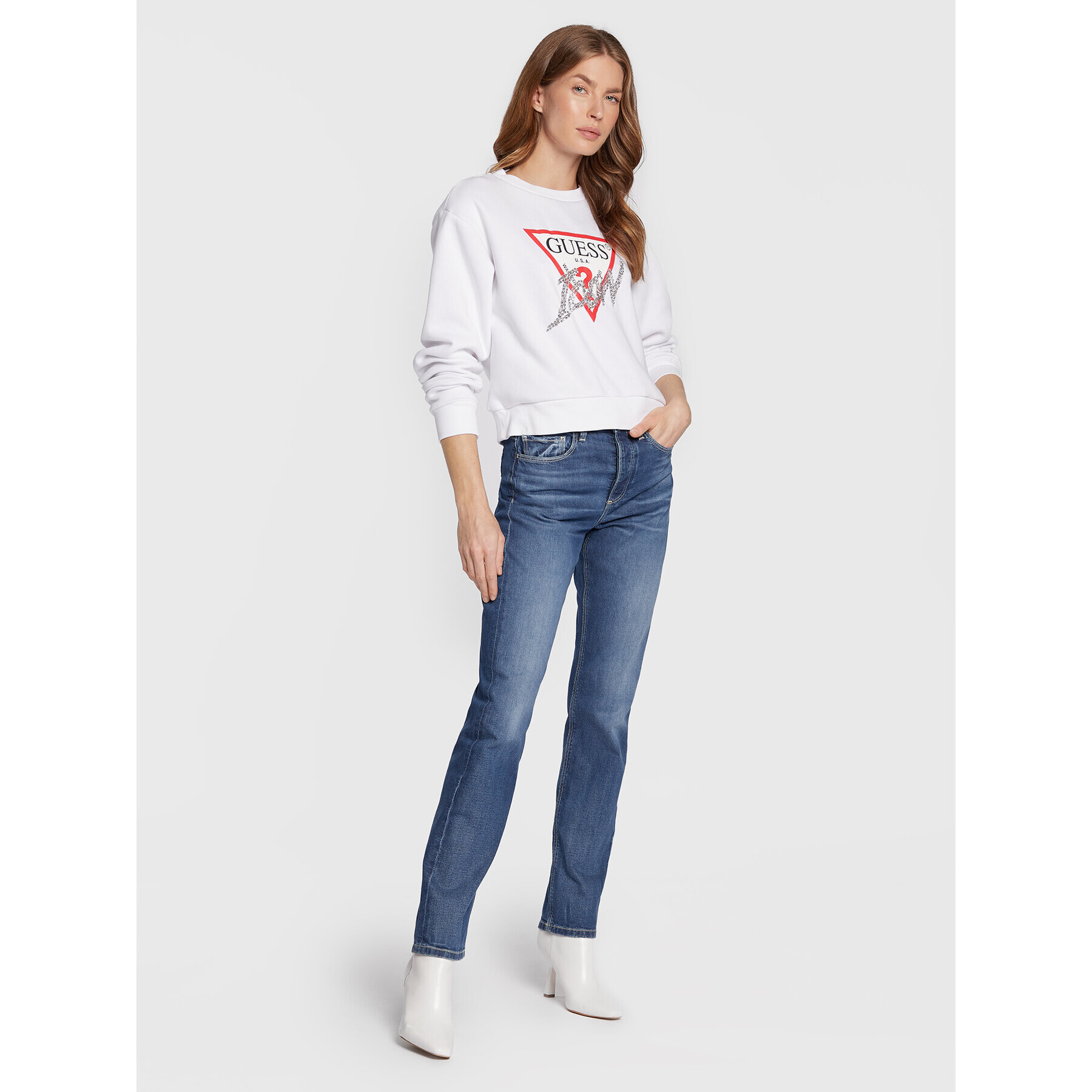 Guess Суитшърт Icon W2BQ18 KB683 Бял Regular Fit - Pepit.bg