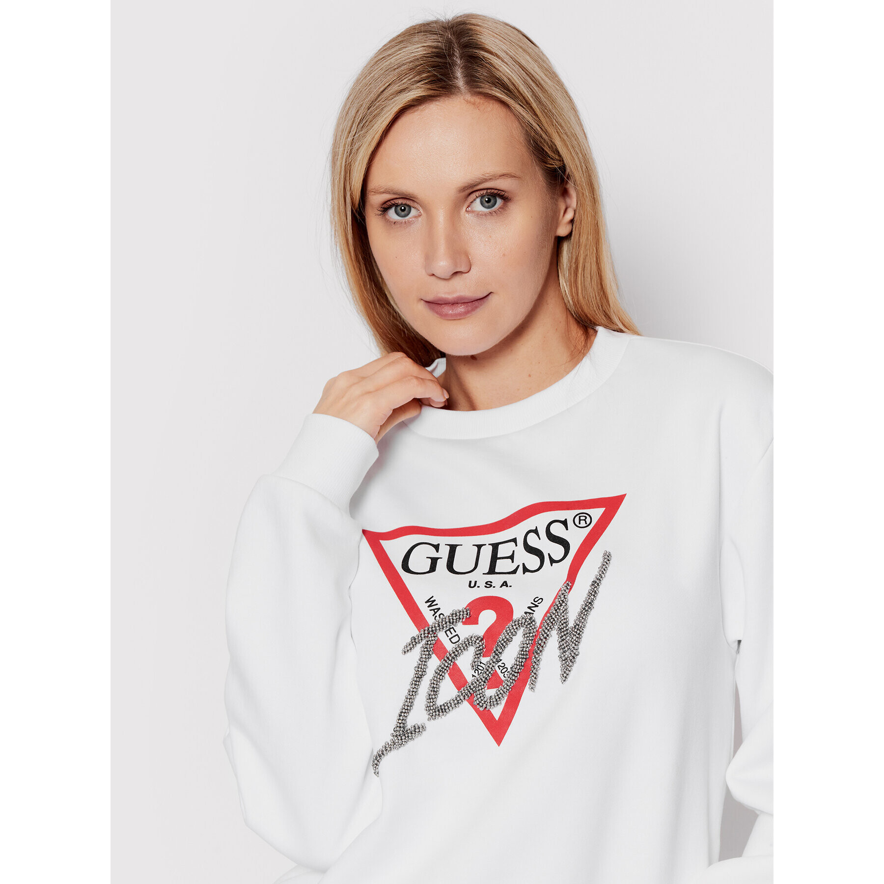 Guess Суитшърт Icon W2YQ01 KB681 Бял Regular Fit - Pepit.bg