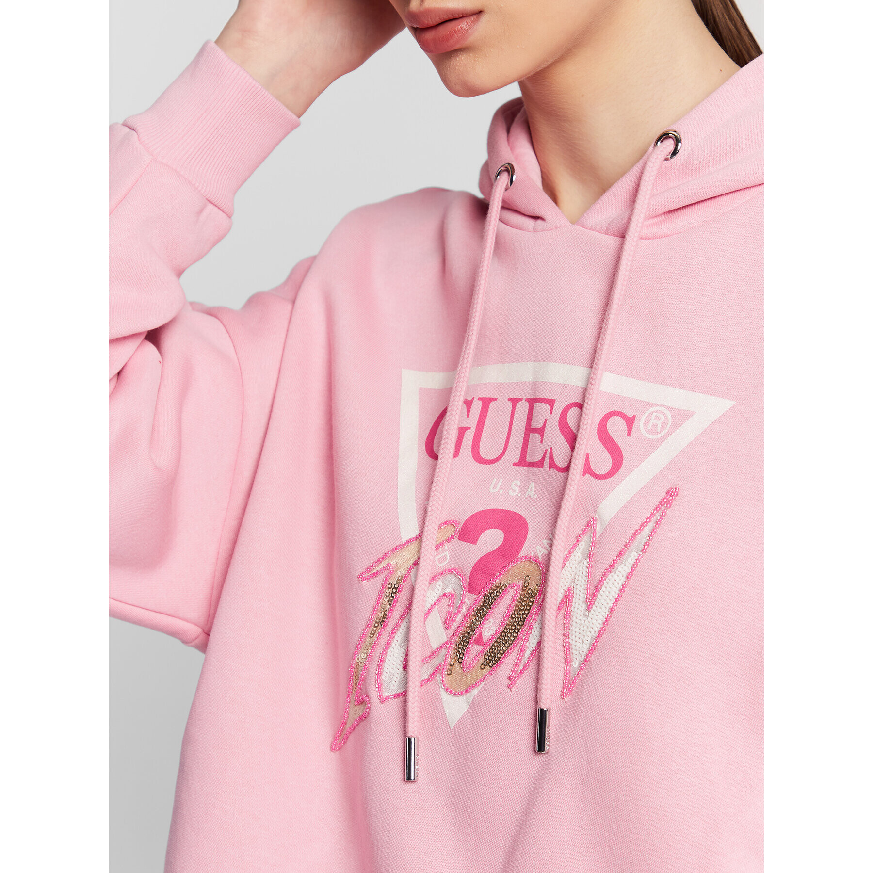 Guess Суитшърт Icon W3RQ03 KB683 Розов Relaxed Fit - Pepit.bg