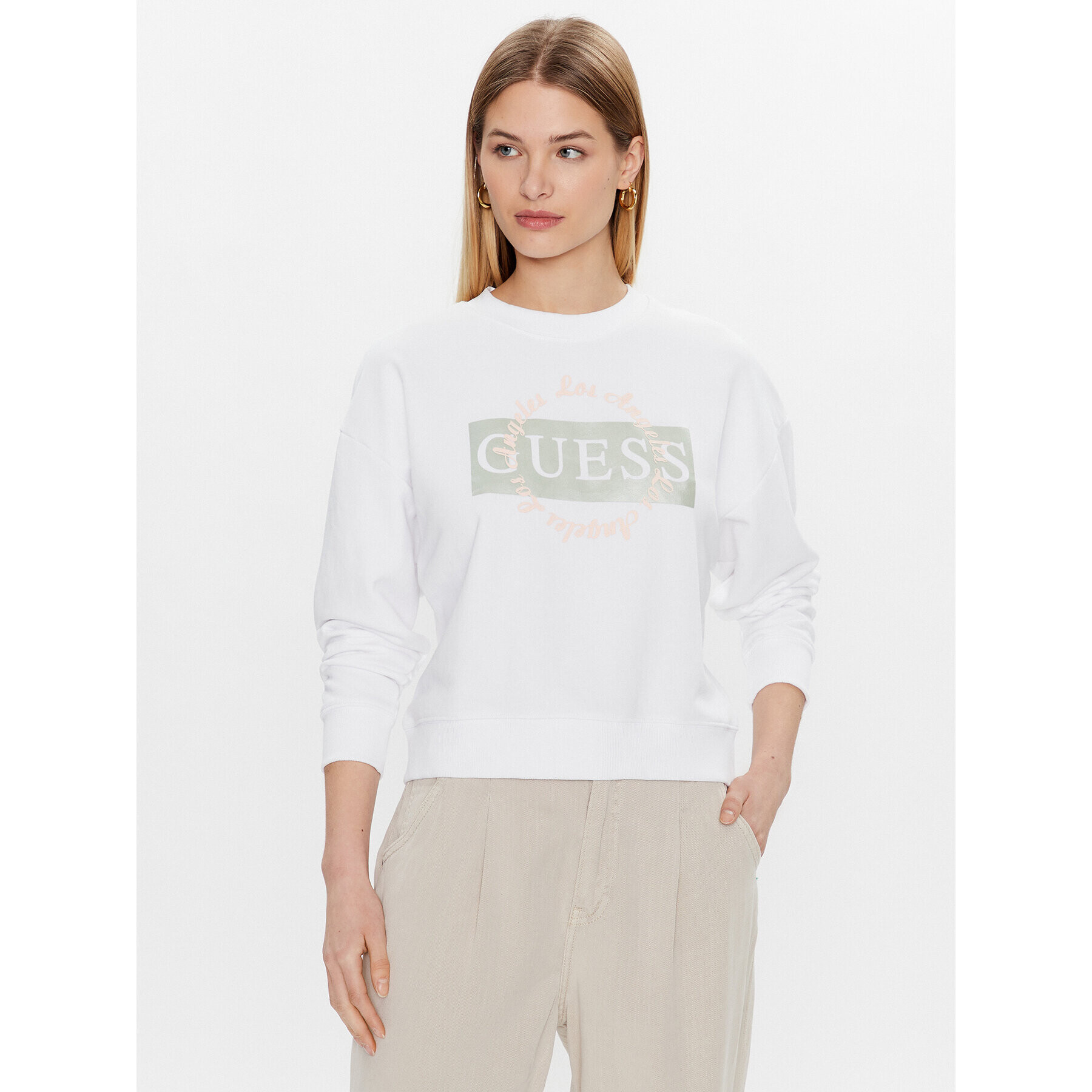 Guess Суитшърт Logo W3GQ07 KBK32 Бял Relaxed Fit - Pepit.bg