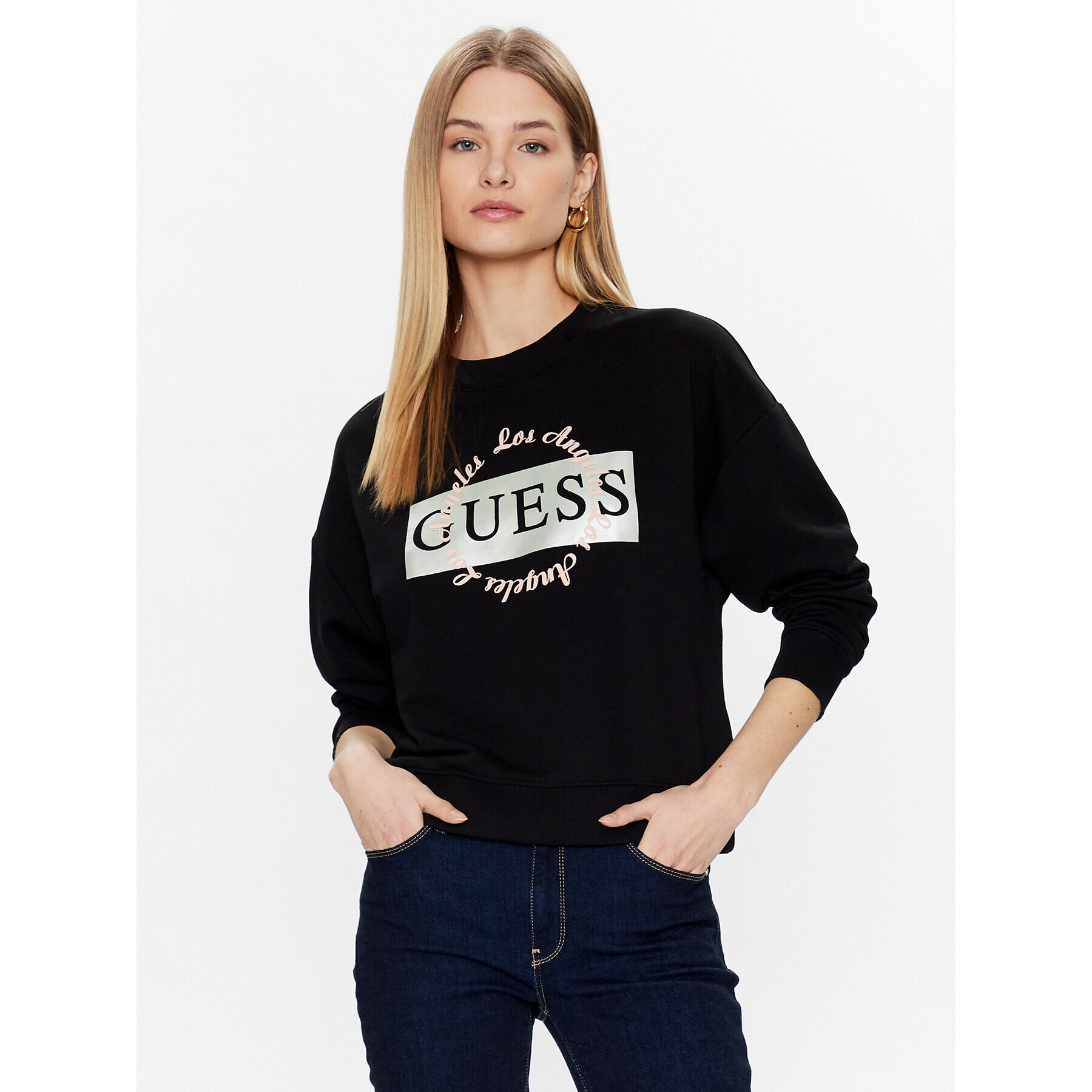 Guess Суитшърт Logo W3GQ07 KBK32 Черен Relaxed Fit - Pepit.bg