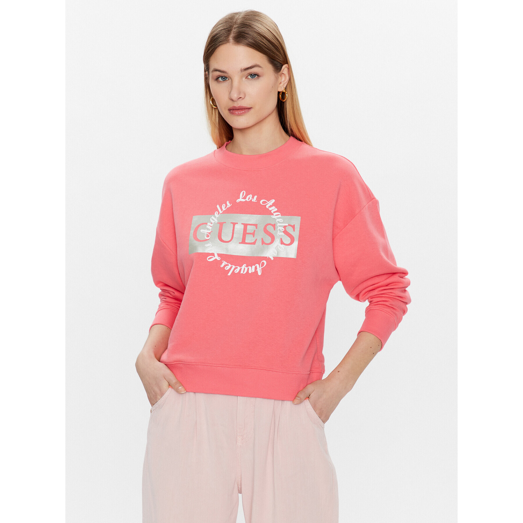 Guess Суитшърт Logo W3GQ07 KBK32 Розов Relaxed Fit - Pepit.bg