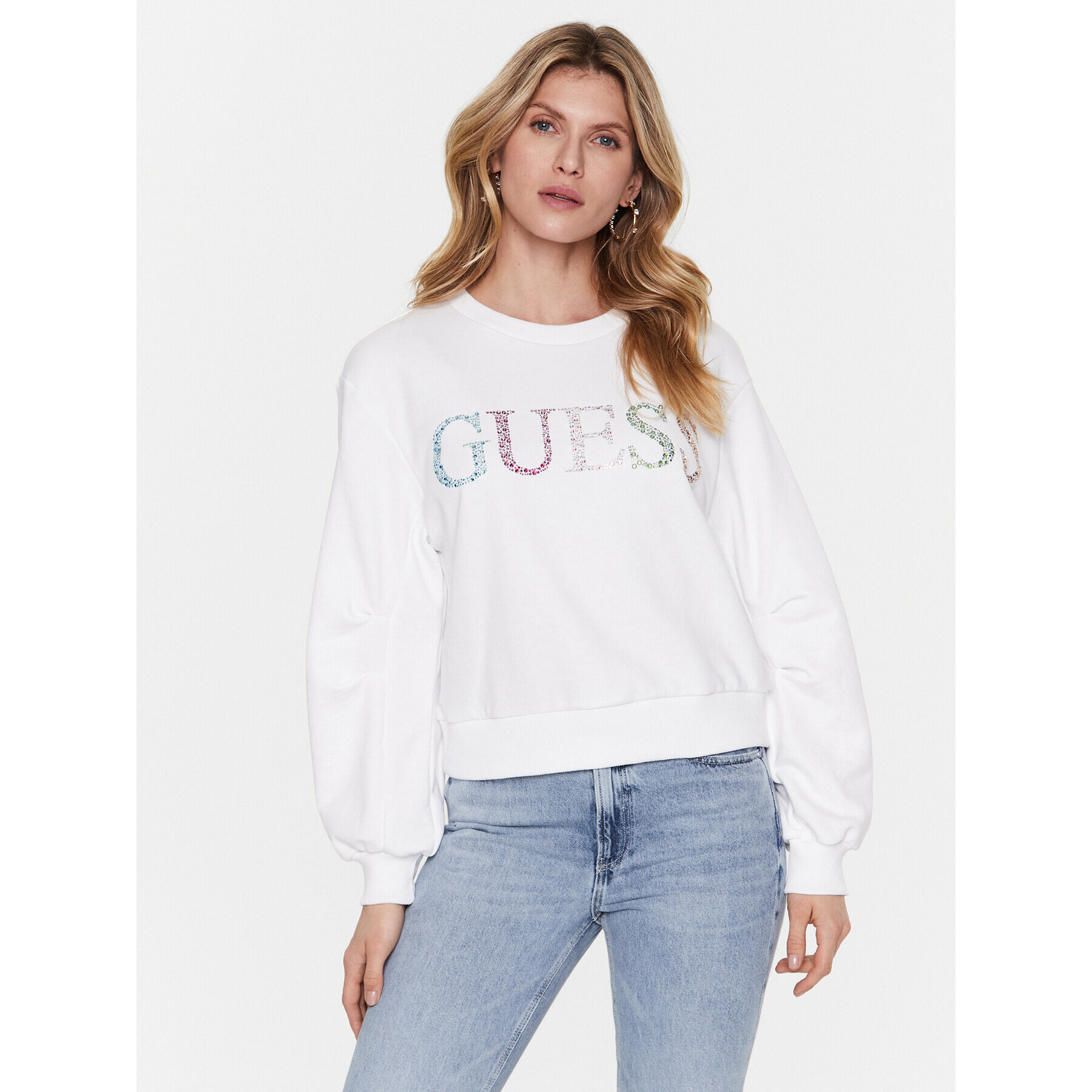 Guess Суитшърт Logo W3GQ09 KBK32 Бял Relaxed Fit - Pepit.bg