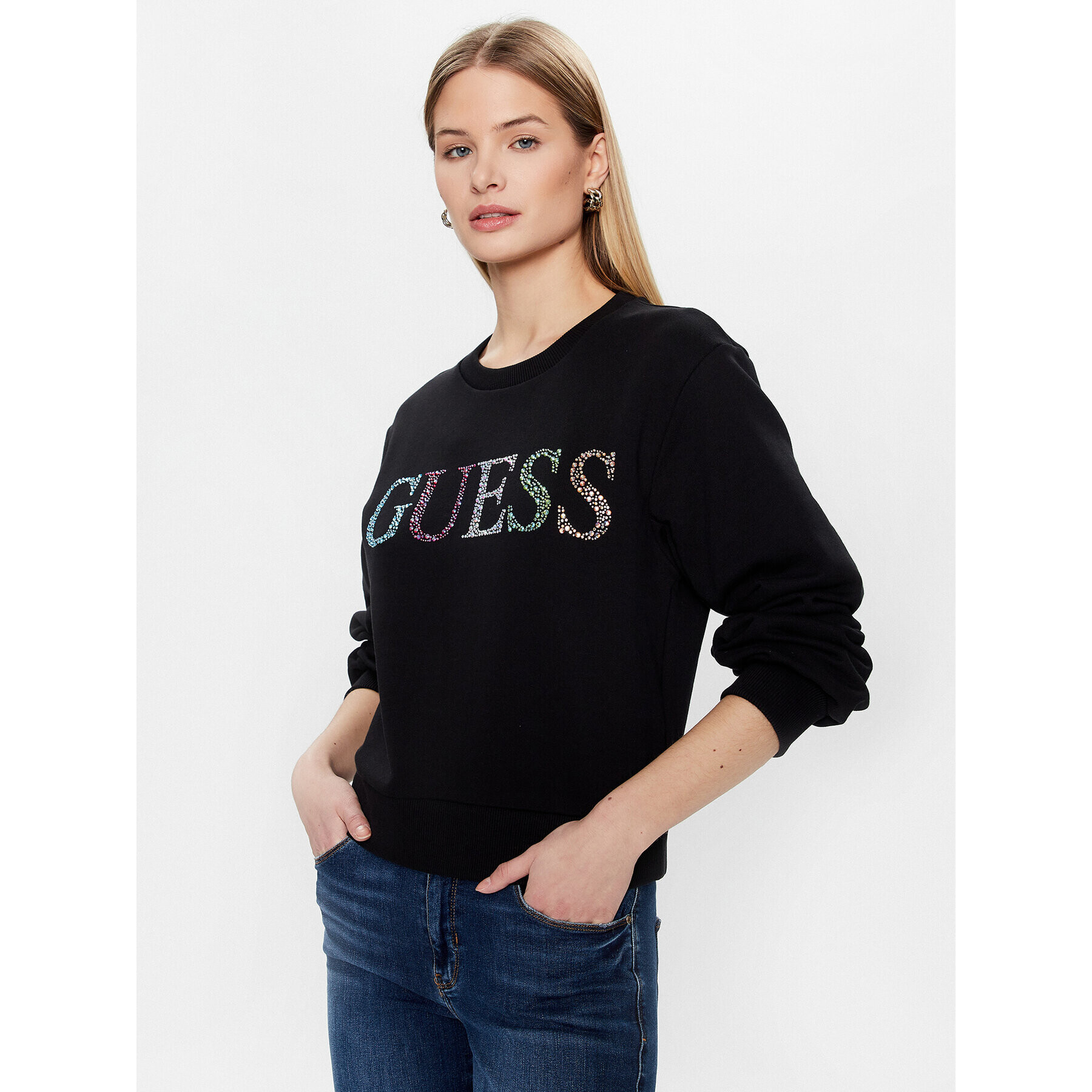 Guess Суитшърт Logo W3GQ09 KBK32 Черен Relaxed Fit - Pepit.bg