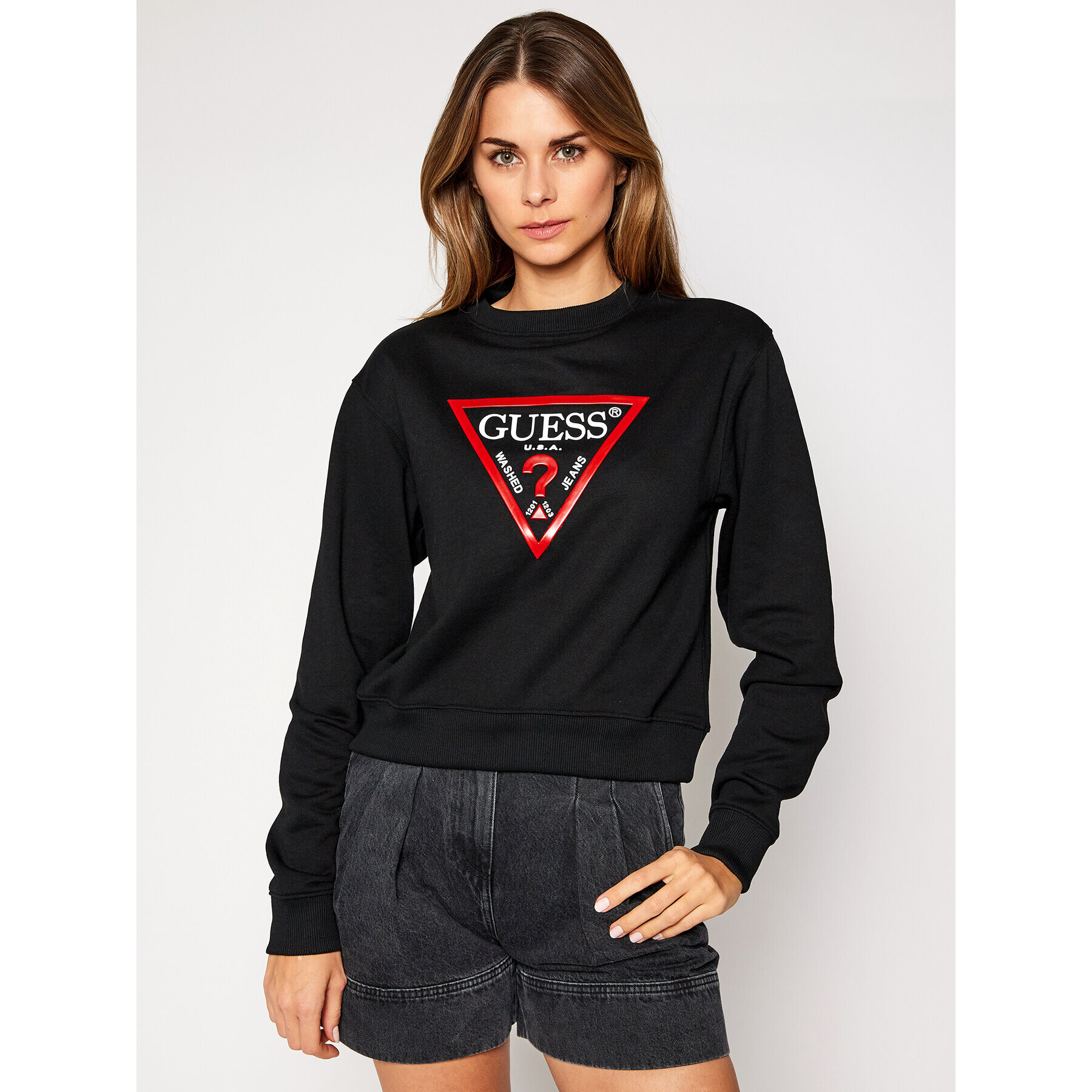 Guess Суитшърт Vinyl Triangle Fleece W0BQ05 K8800 Черен Relaxed Fit - Pepit.bg