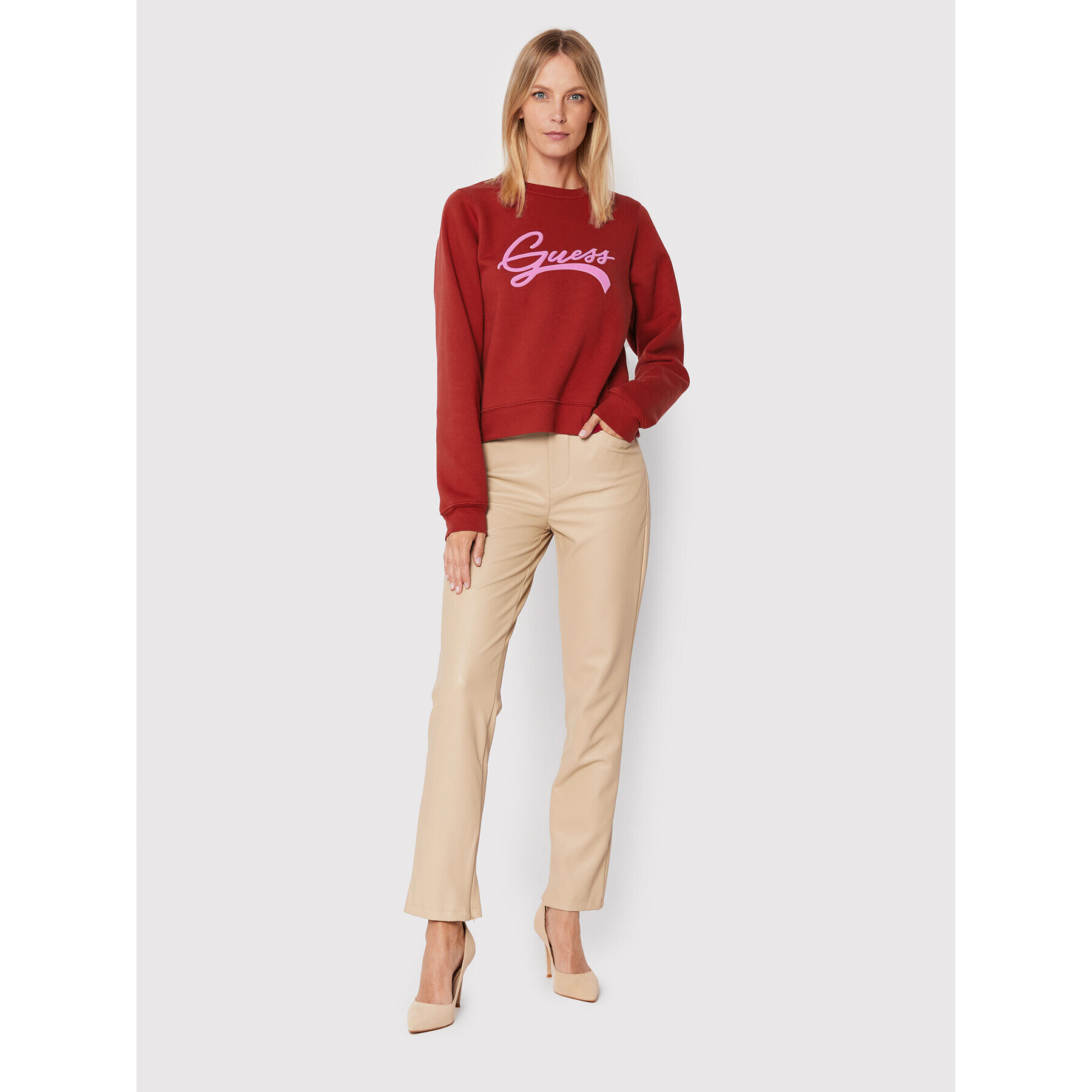 Guess Суитшърт W2BQ09 K9Z21 Бордо Regular Fit - Pepit.bg