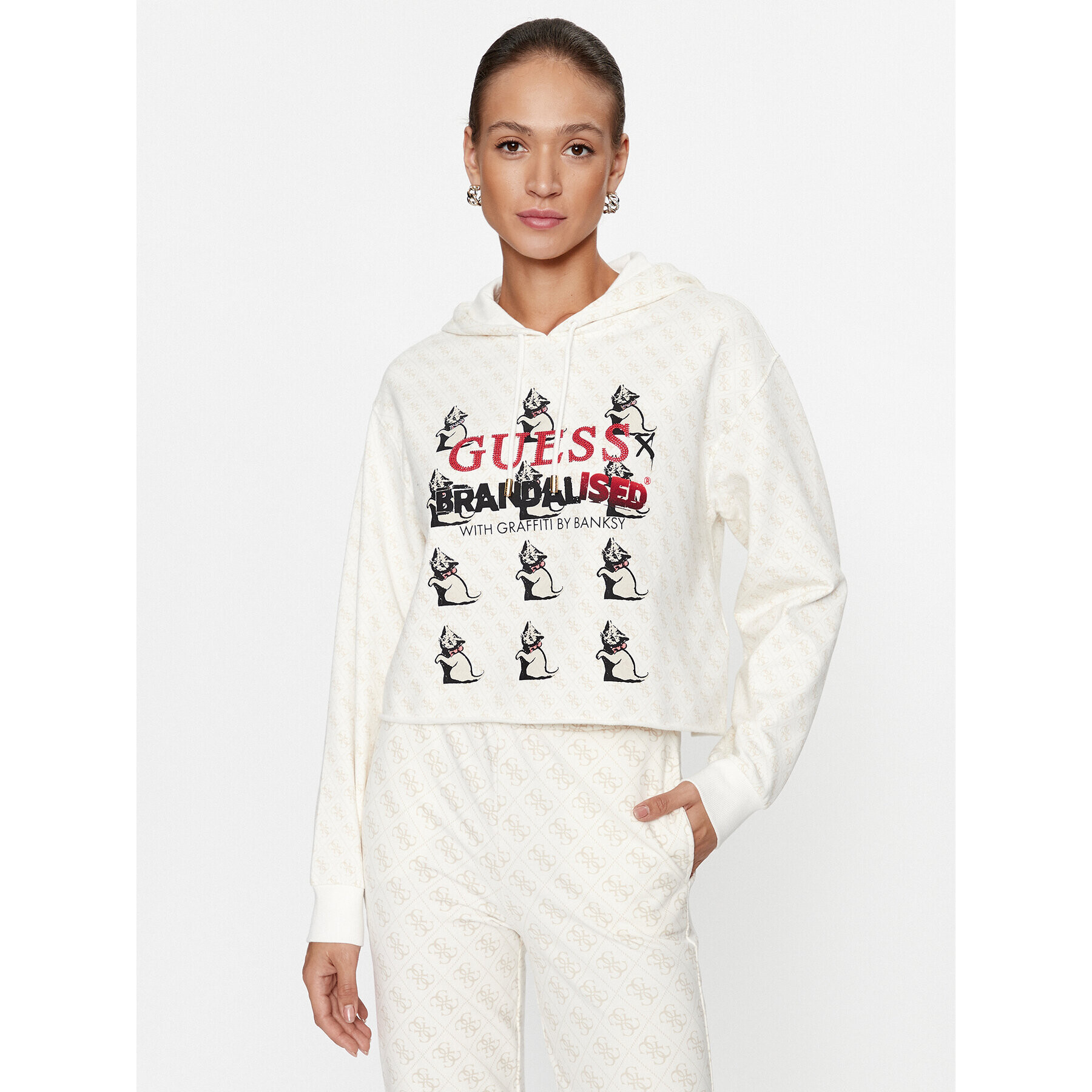 Guess Суитшърт W3BQ04 K9R31 Кафяв Regular Fit - Pepit.bg