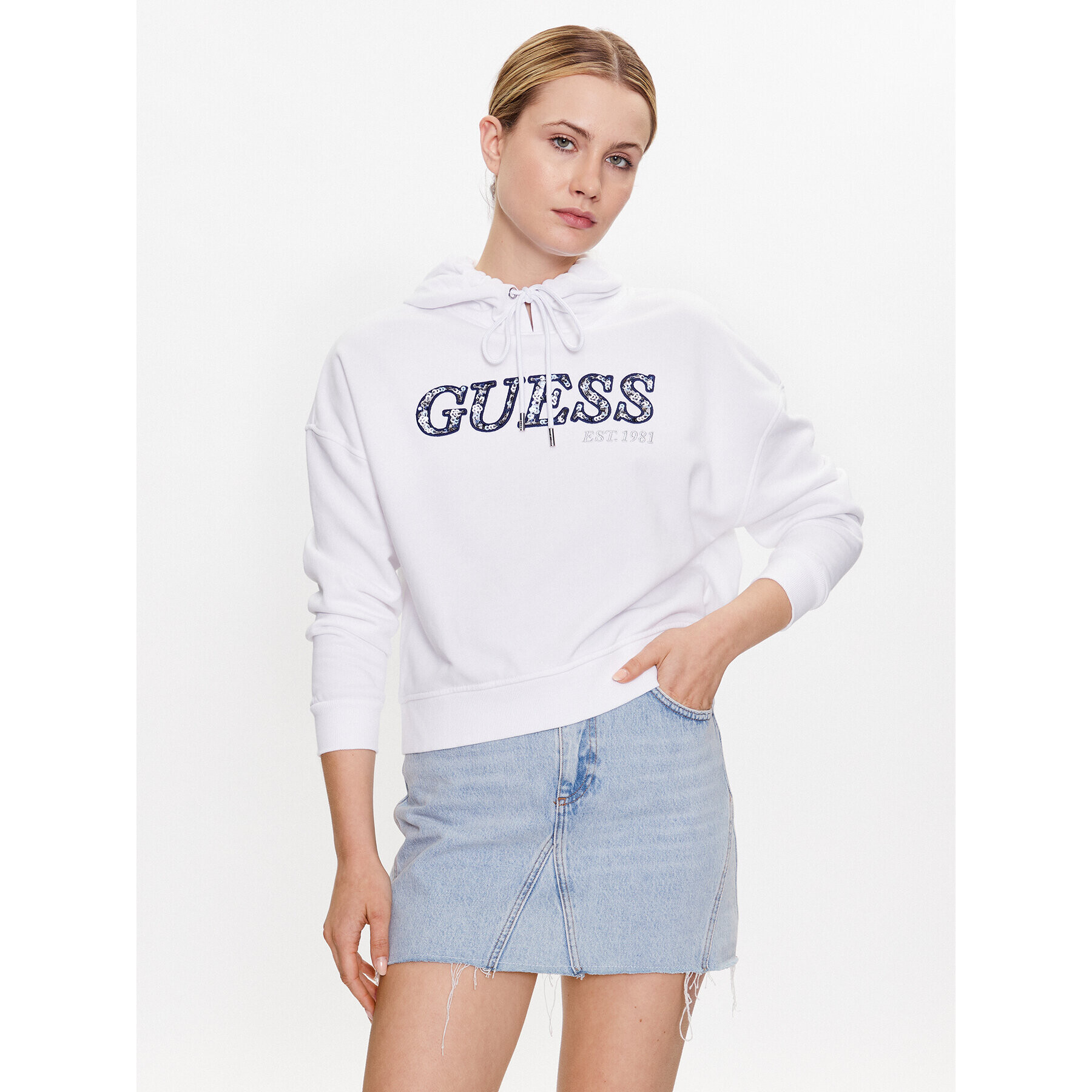 Guess Суитшърт W3RQ09 KBKM0 Бял Regular Fit - Pepit.bg