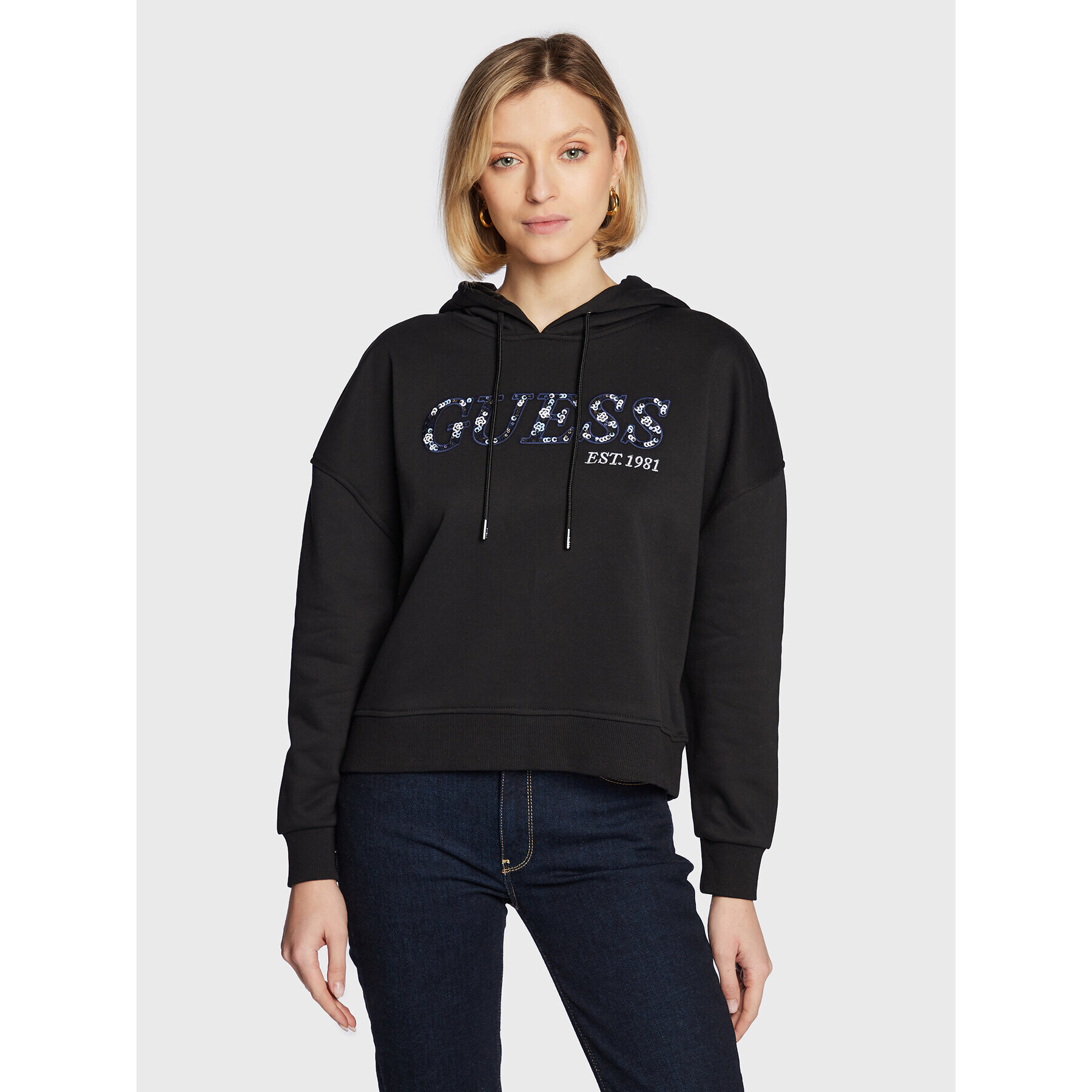 Guess Суитшърт W3RQ09 KBKM0 Черен Regular Fit - Pepit.bg