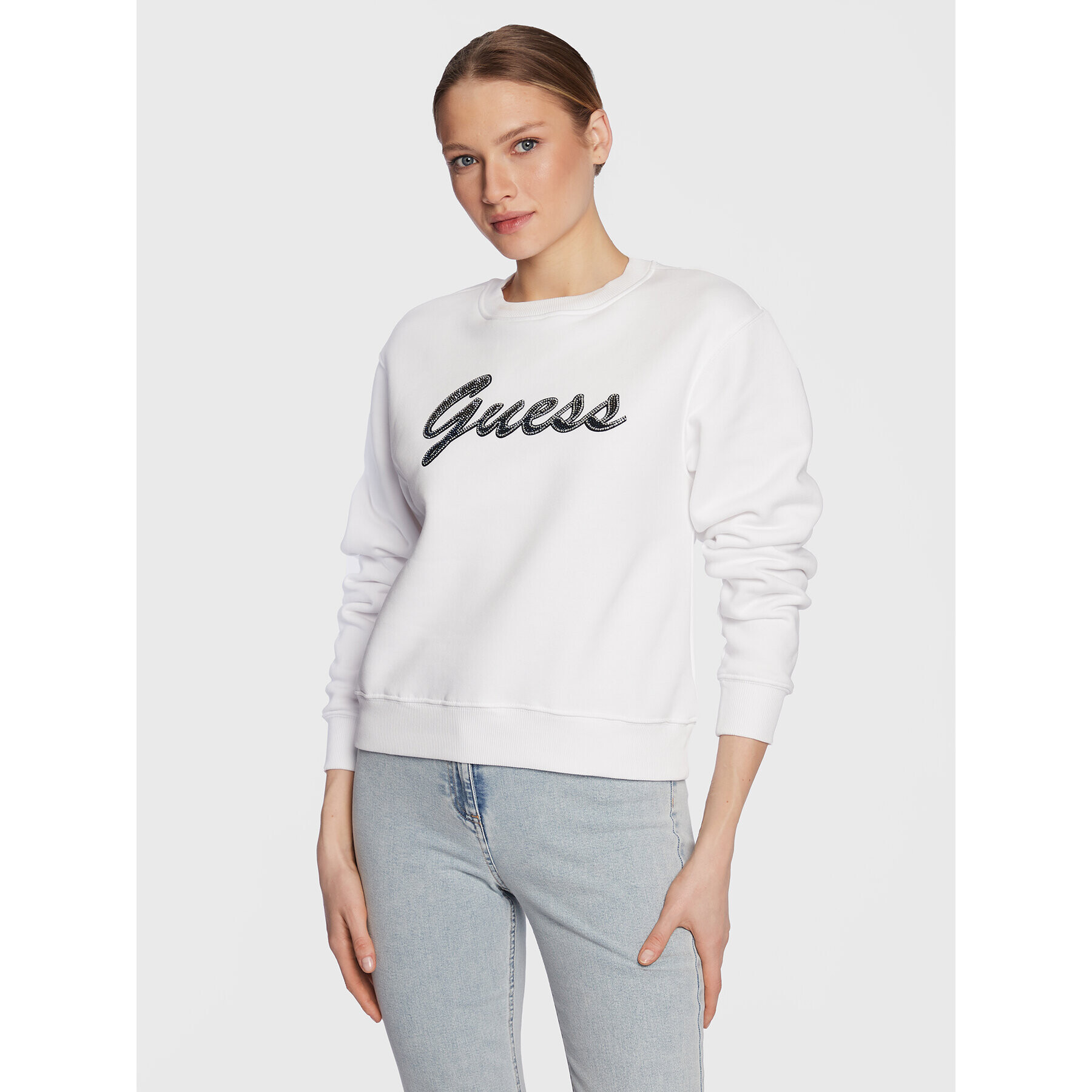 Guess Суитшърт W3RQ10 K9Z21 Бял Regular Fit - Pepit.bg