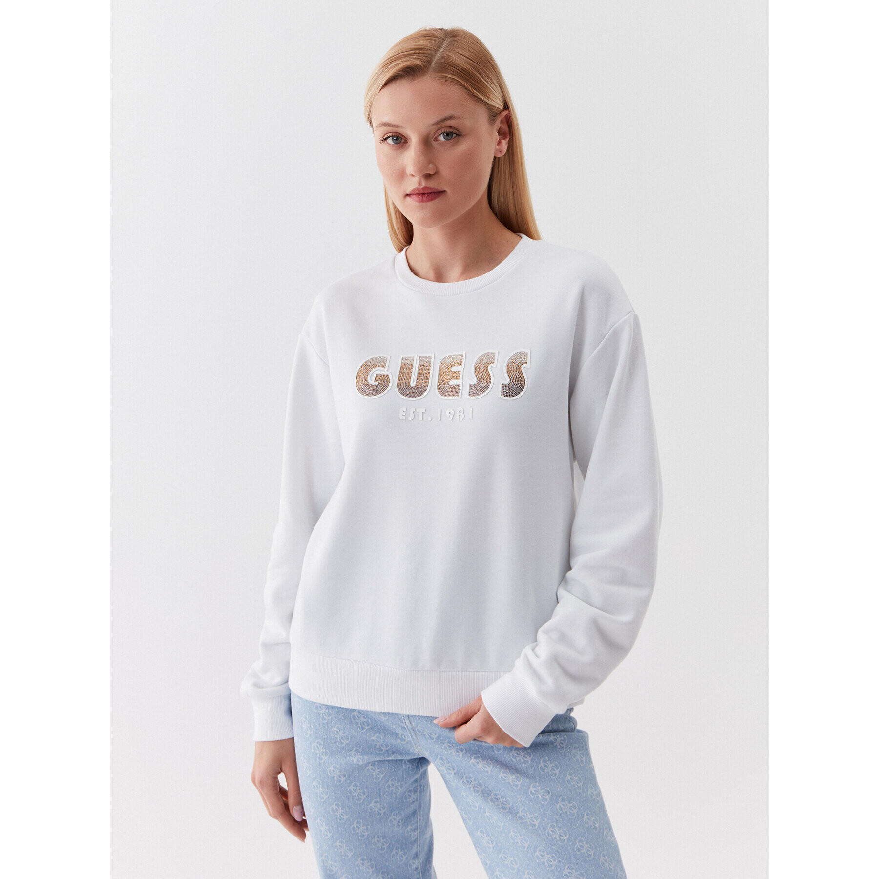 Guess Суитшърт W3YQ13 K8802 Бял Relaxed Fit - Pepit.bg