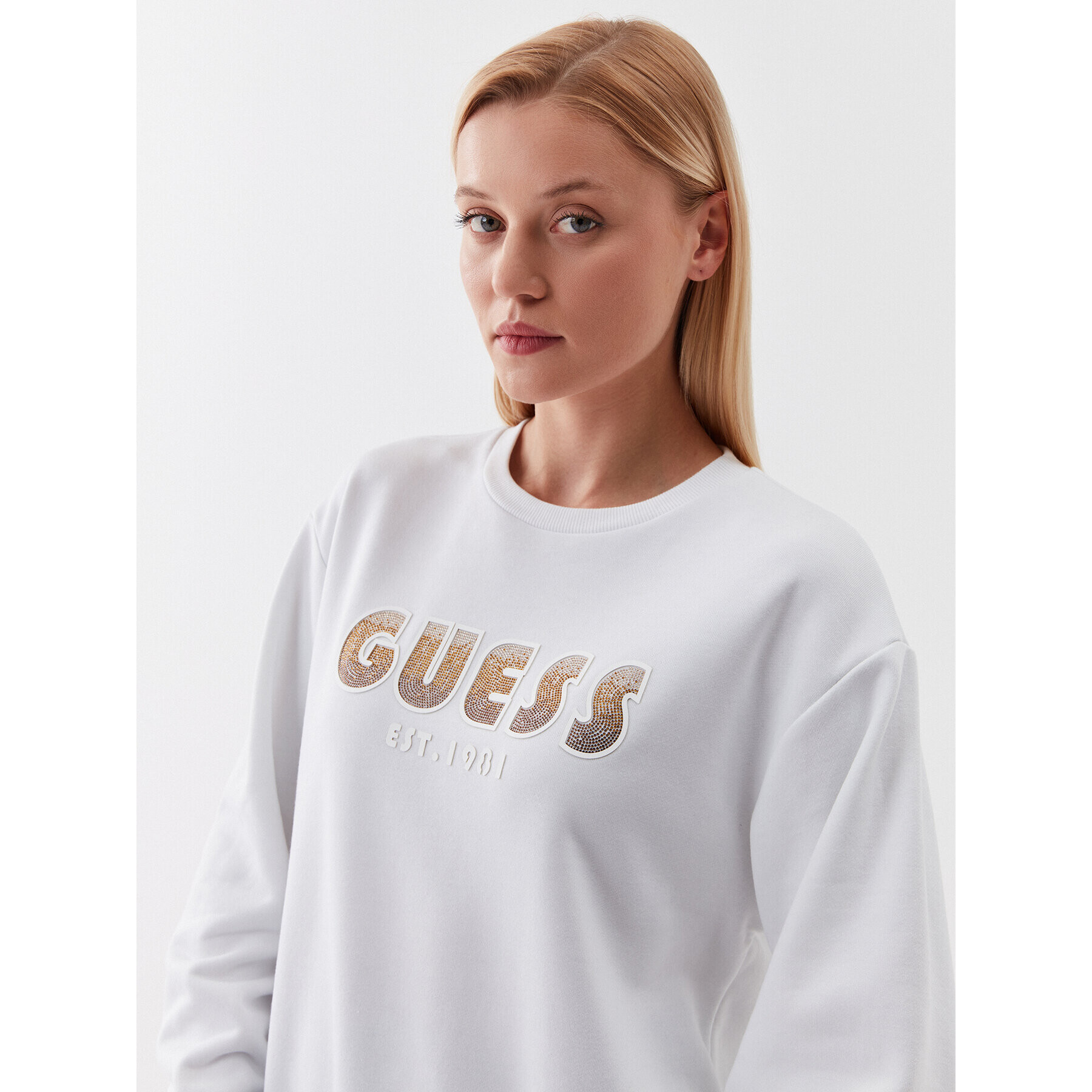 Guess Суитшърт W3YQ13 K8802 Бял Relaxed Fit - Pepit.bg