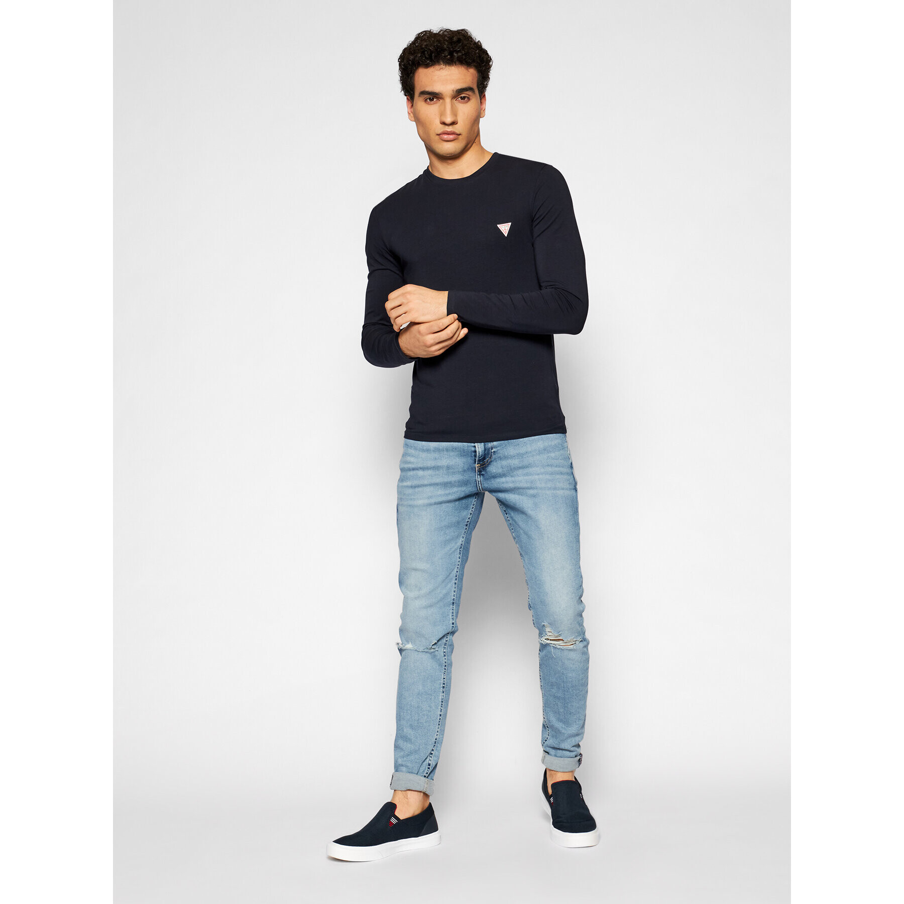 Guess Тениска с дълъг ръкав Core M1RI28 J1311 Тъмносин Super Slim Fit - Pepit.bg