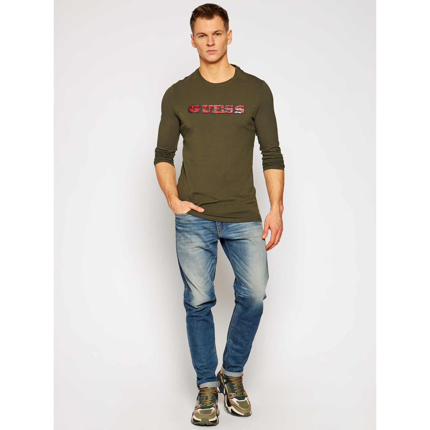 Guess Тениска с дълъг ръкав M1RI0A J1300 Зелен Slim Fit - Pepit.bg