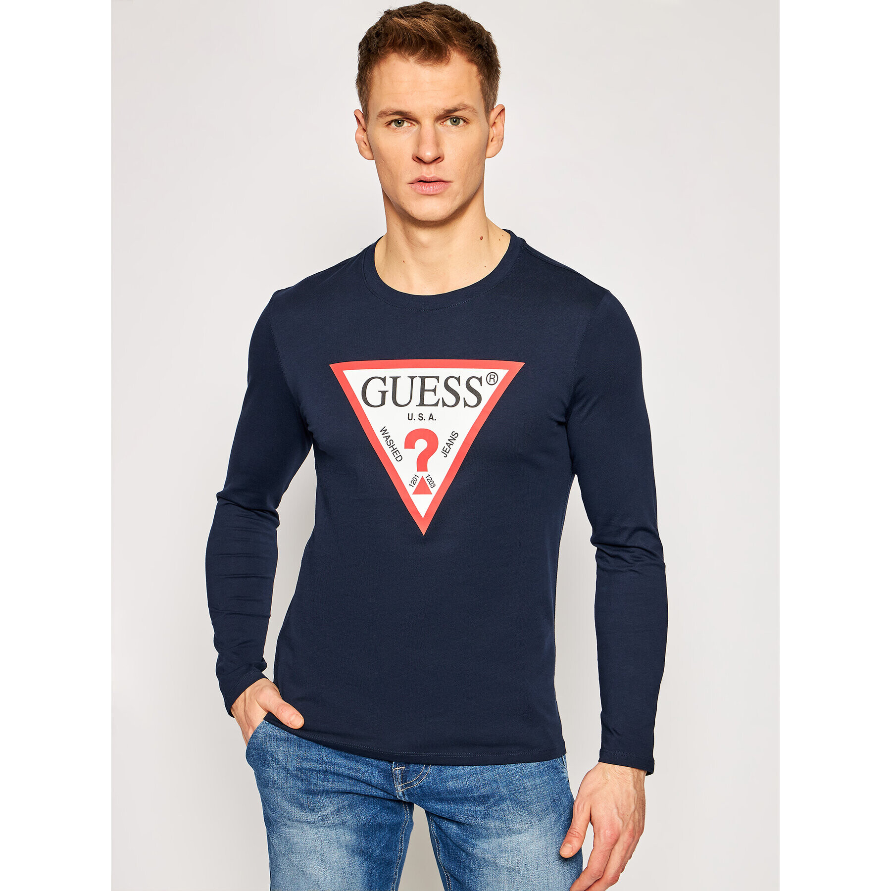 Guess Тениска с дълъг ръкав M1RI31 I3Z11 Тъмносин Slim Fit - Pepit.bg