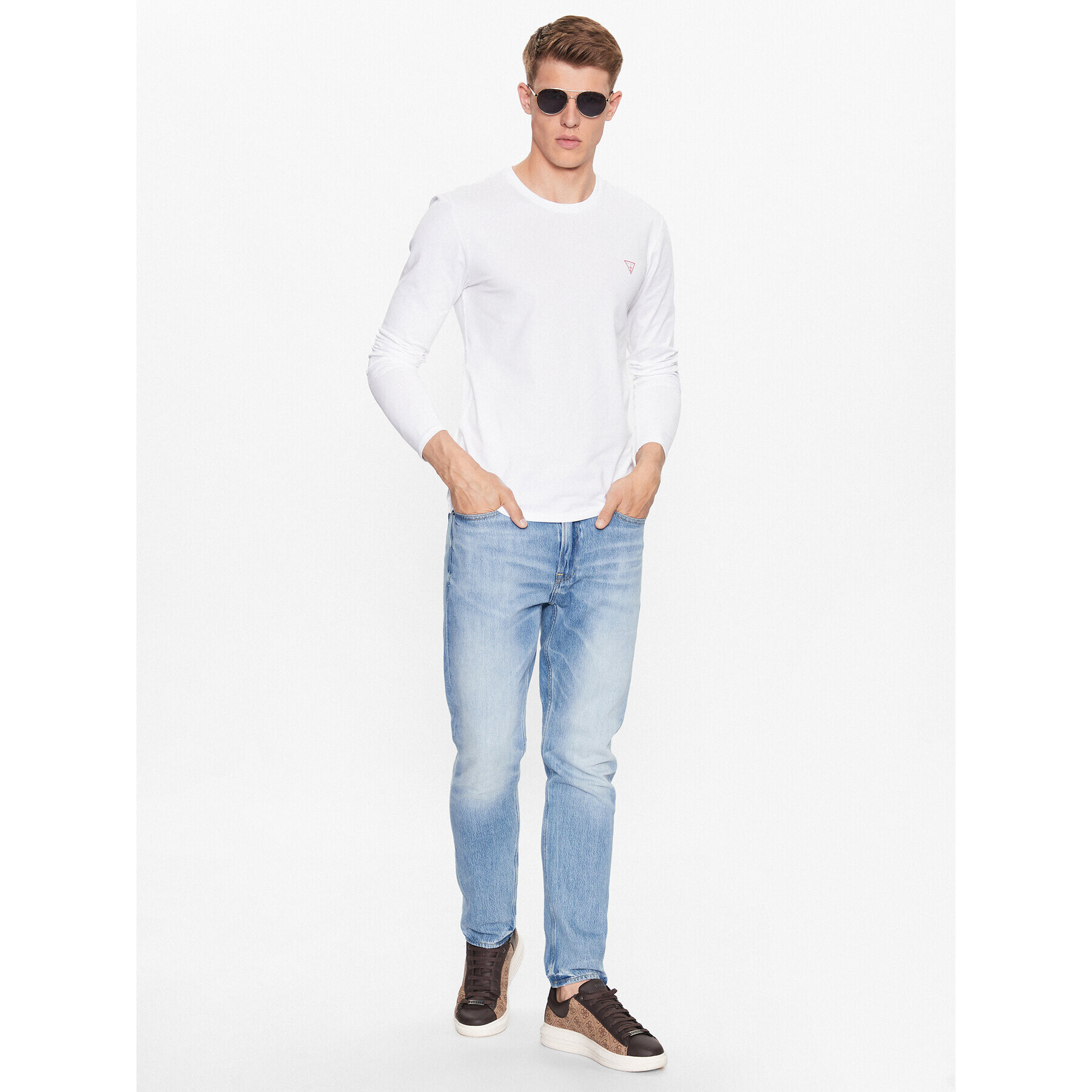 Guess Тениска с дълъг ръкав M2YI28 J1314 Бял Slim Fit - Pepit.bg