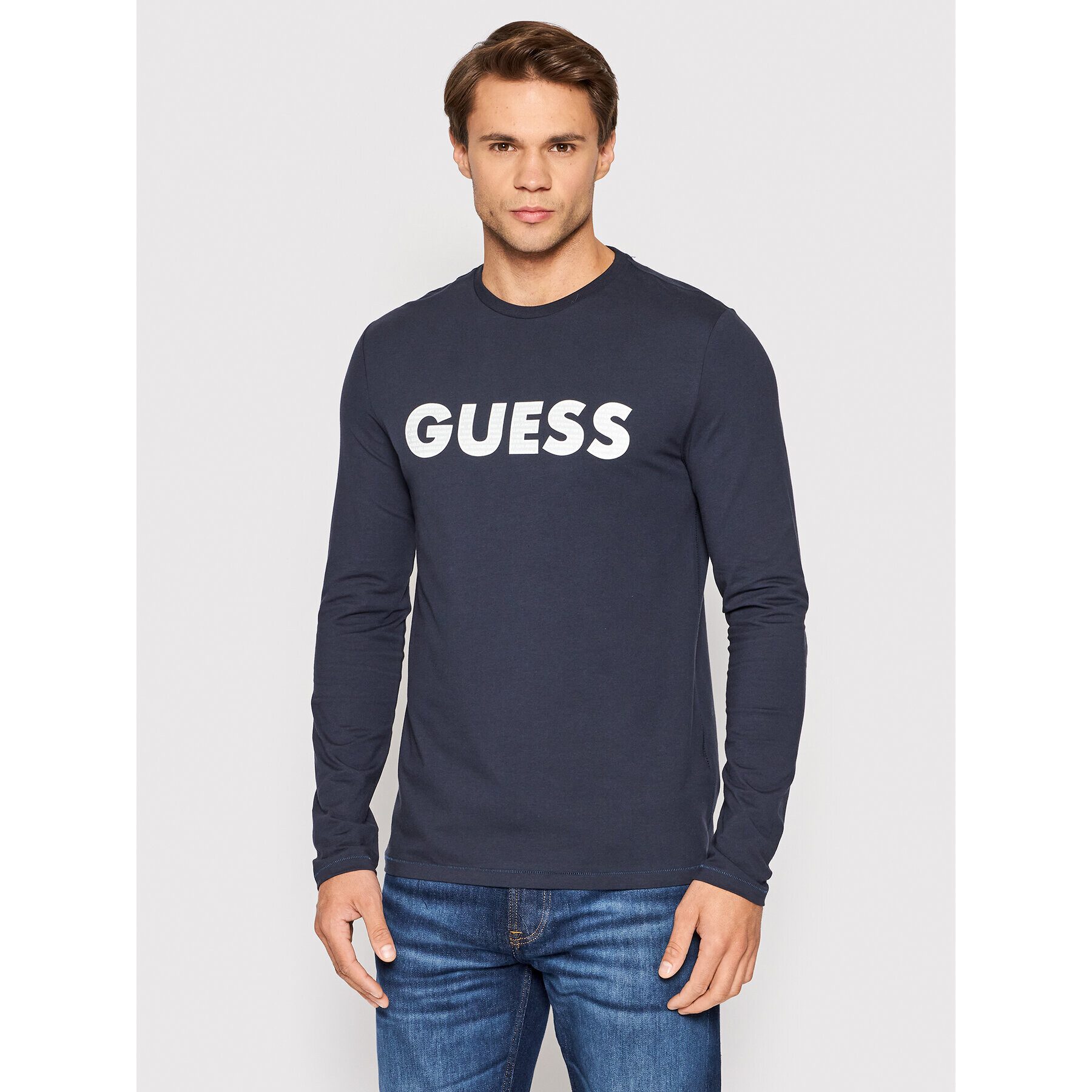 Guess Тениска с дълъг ръкав M2YI43 J1311 Тъмносин Slim Fit - Pepit.bg