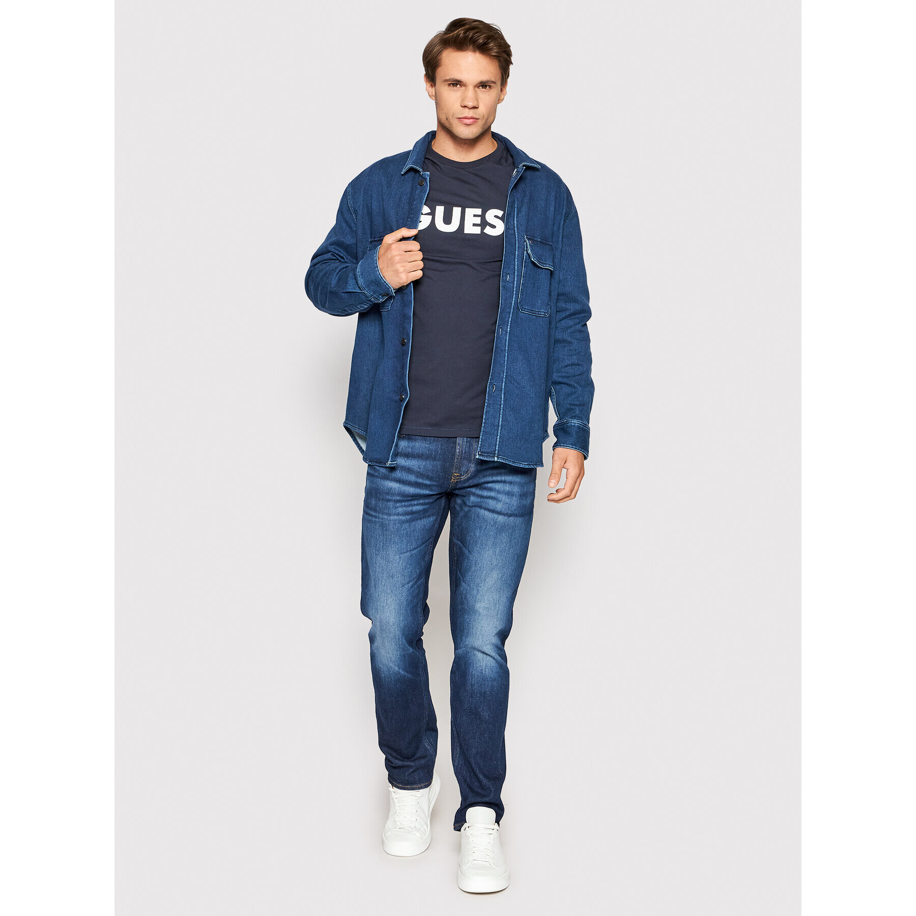 Guess Тениска с дълъг ръкав M2YI43 J1311 Тъмносин Slim Fit - Pepit.bg