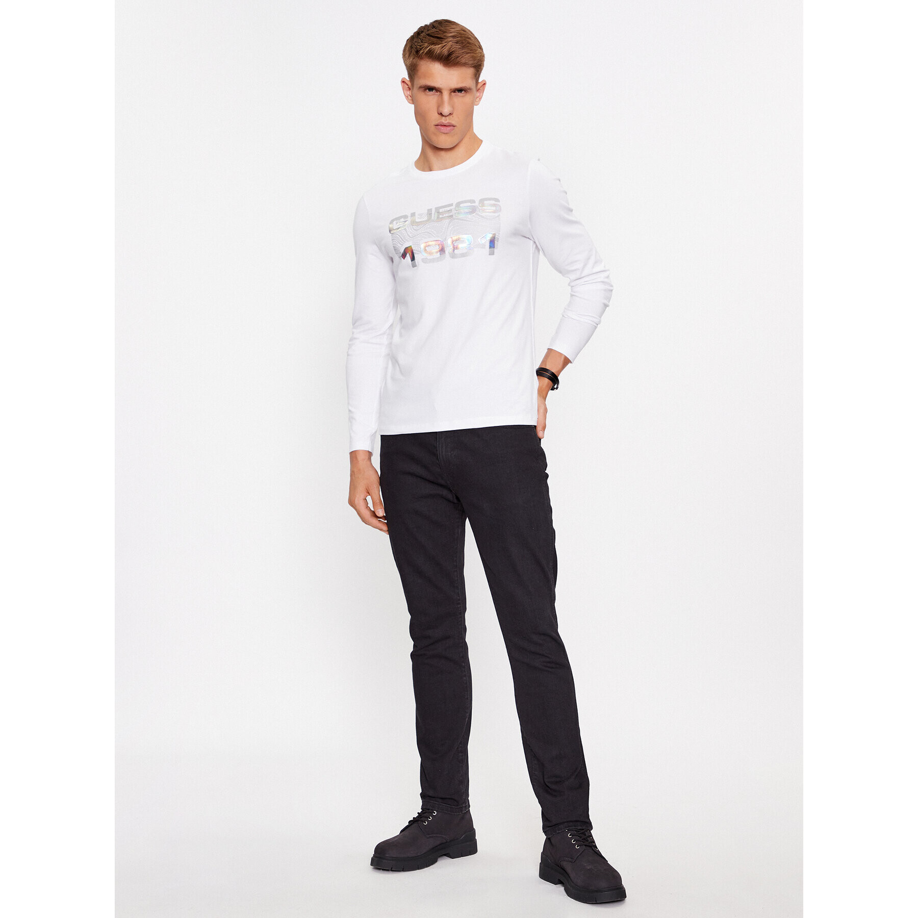 Guess Тениска с дълъг ръкав M3BI78 J1314 Бял Slim Fit - Pepit.bg