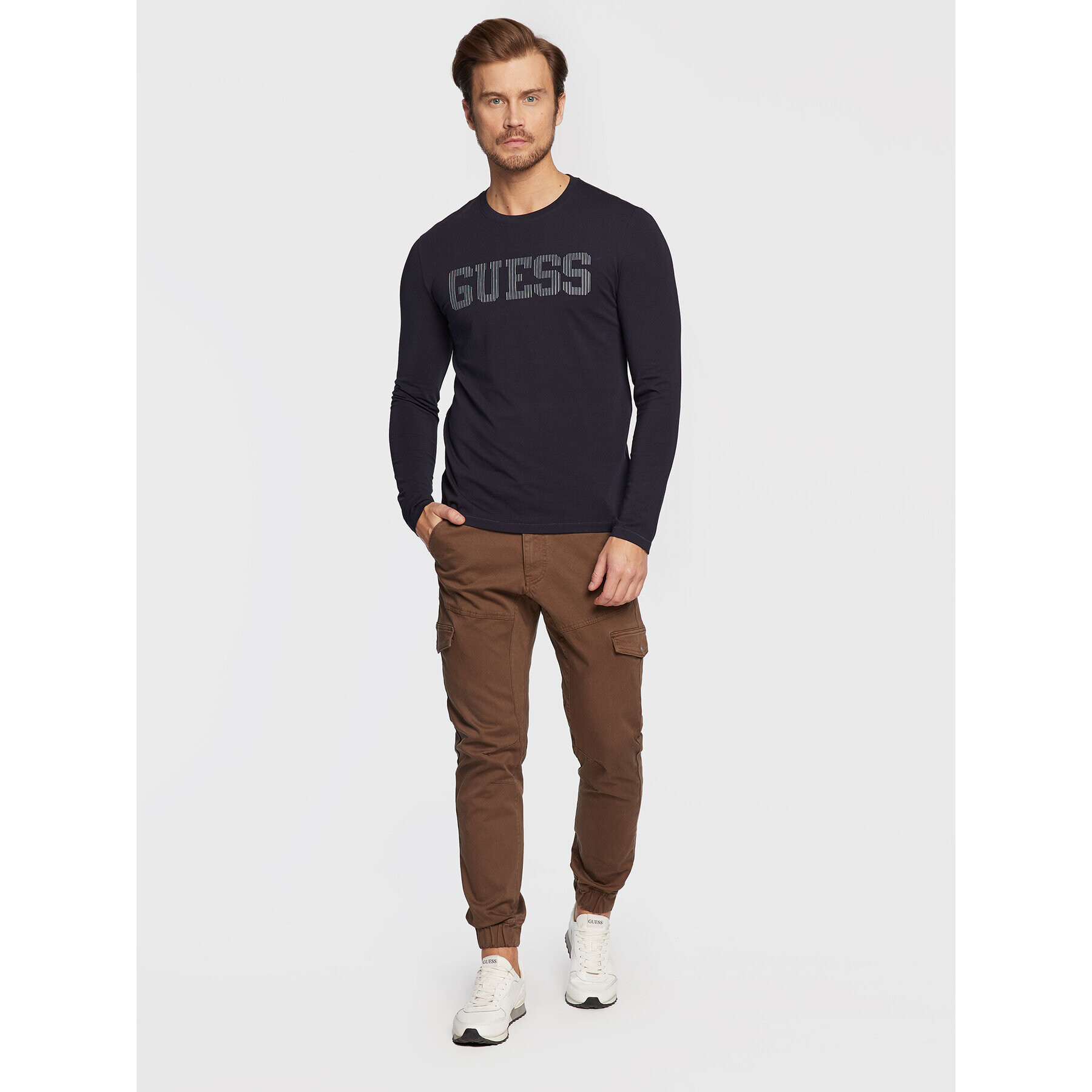 Guess Тениска с дълъг ръкав M3RI06 J1314 Тъмносин Slim Fit - Pepit.bg