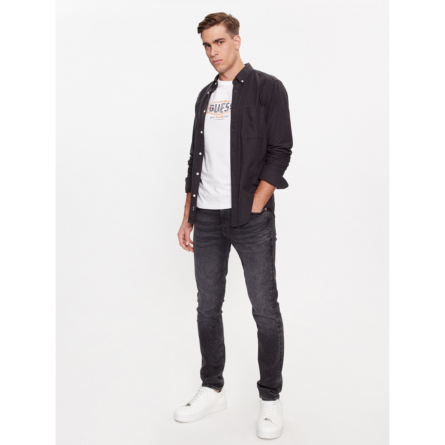 Guess Тениска с дълъг ръкав M4RI34 J1314 Бял Slim Fit - Pepit.bg