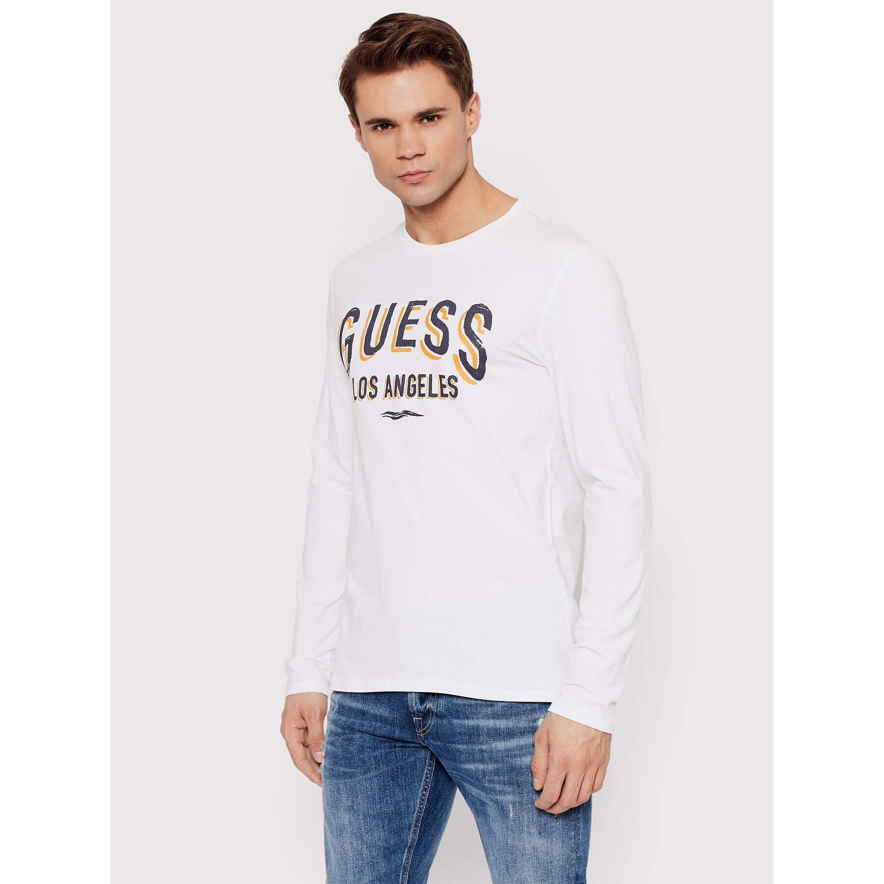 Guess Тениска с дълъг ръкав Singboard M2RI28 J1311 Бял Slim Fit - Pepit.bg