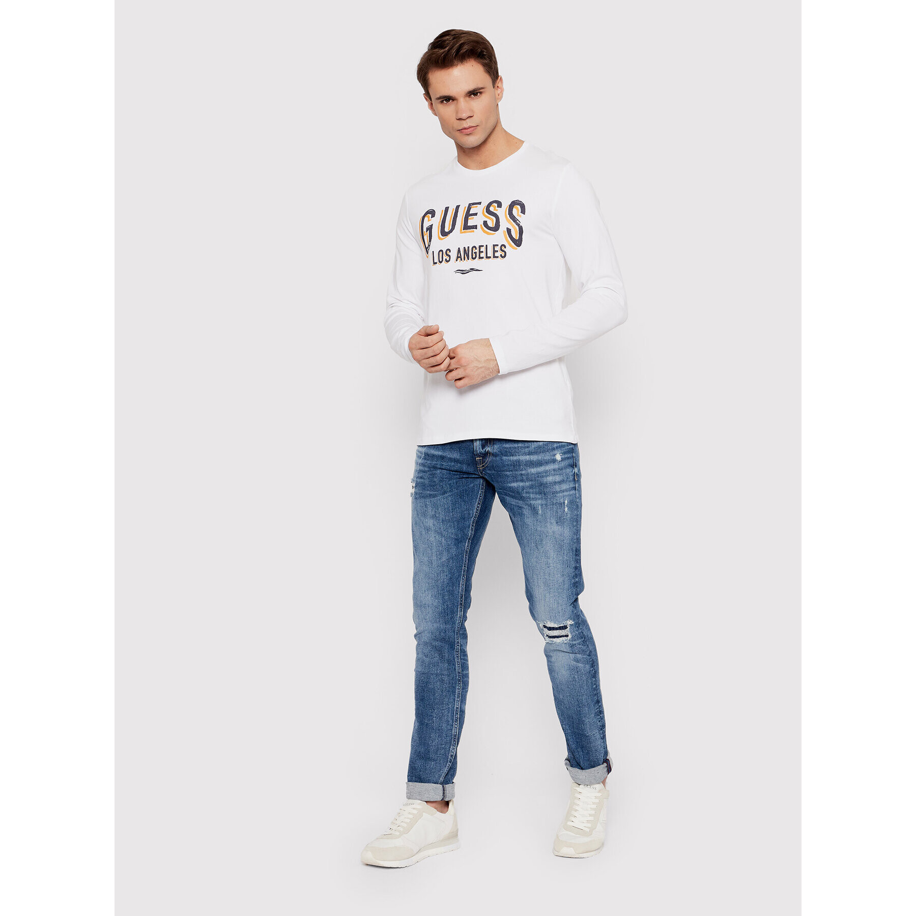 Guess Тениска с дълъг ръкав Singboard M2RI28 J1311 Бял Slim Fit - Pepit.bg