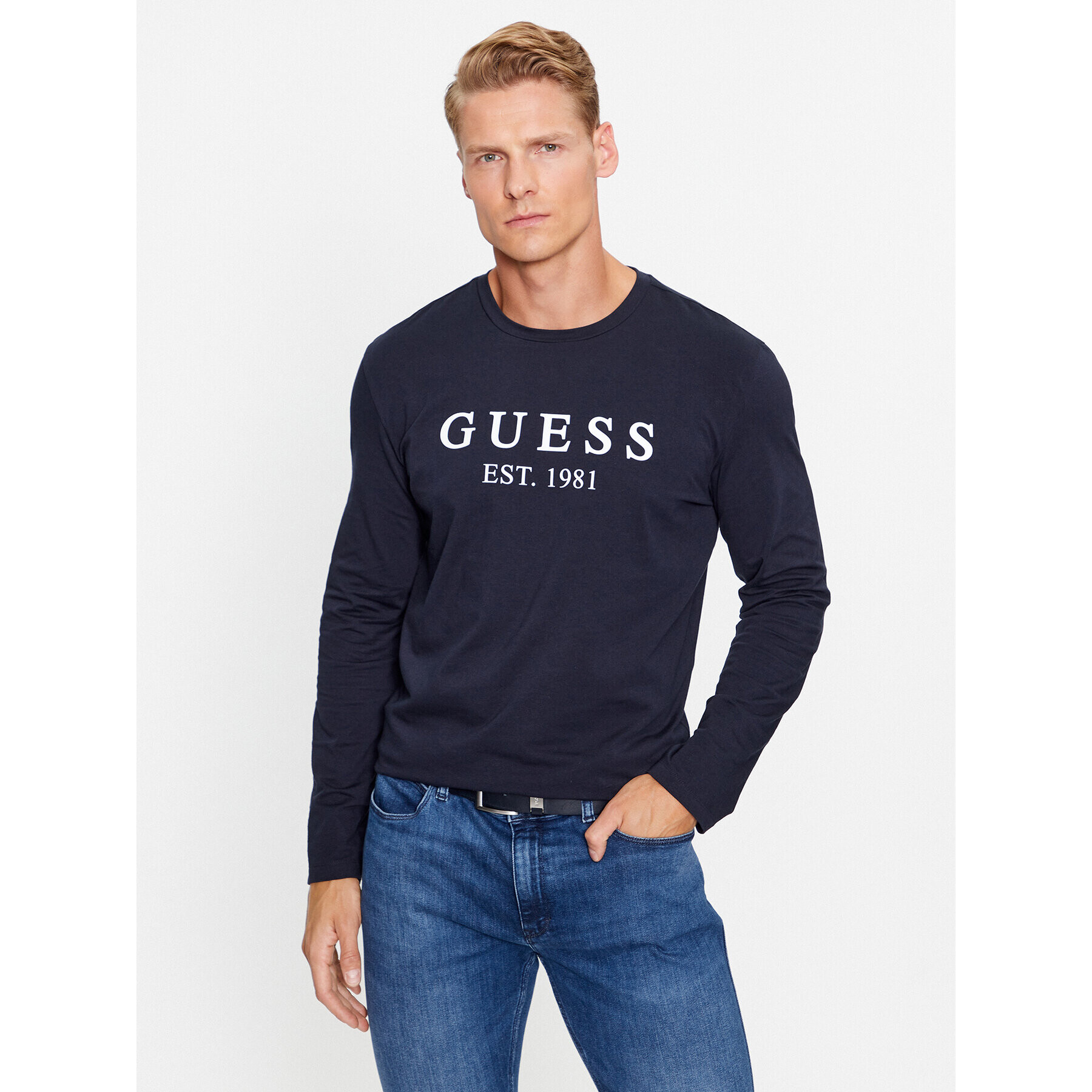 Guess Тениска с дълъг ръкав U3BI11 K6YW0 Тъмносин Regular Fit - Pepit.bg