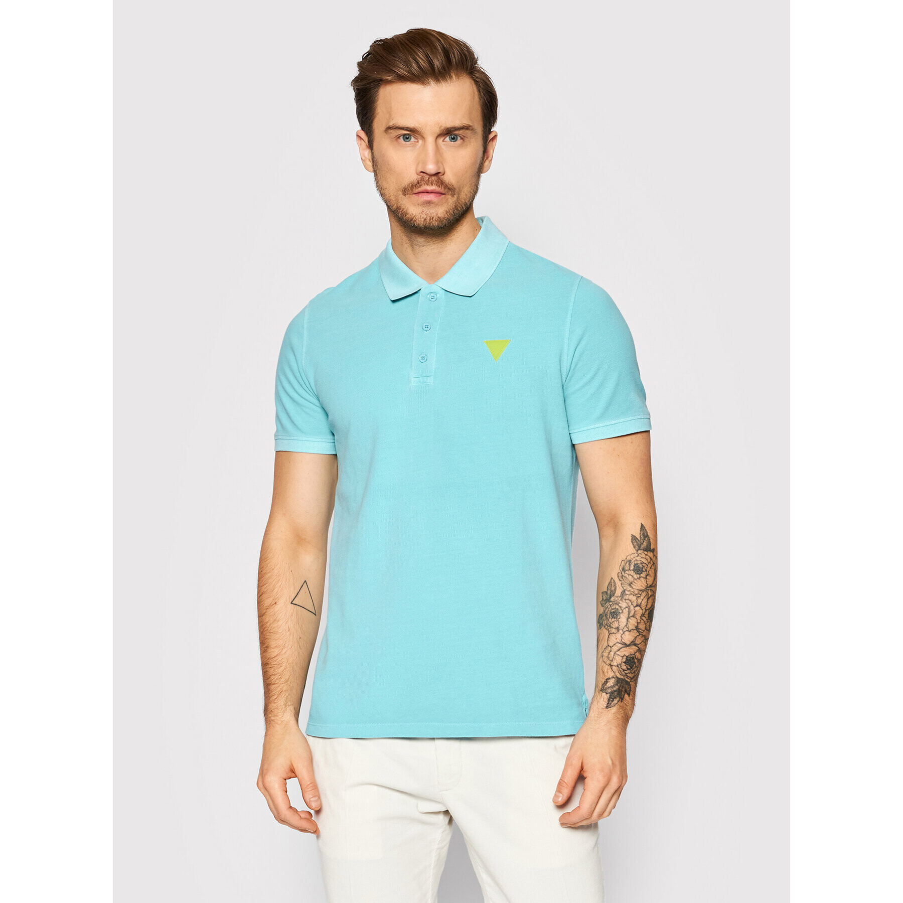 Guess Тениска с яка и копчета F1GP00 K9WF1 Син Slim Fit - Pepit.bg