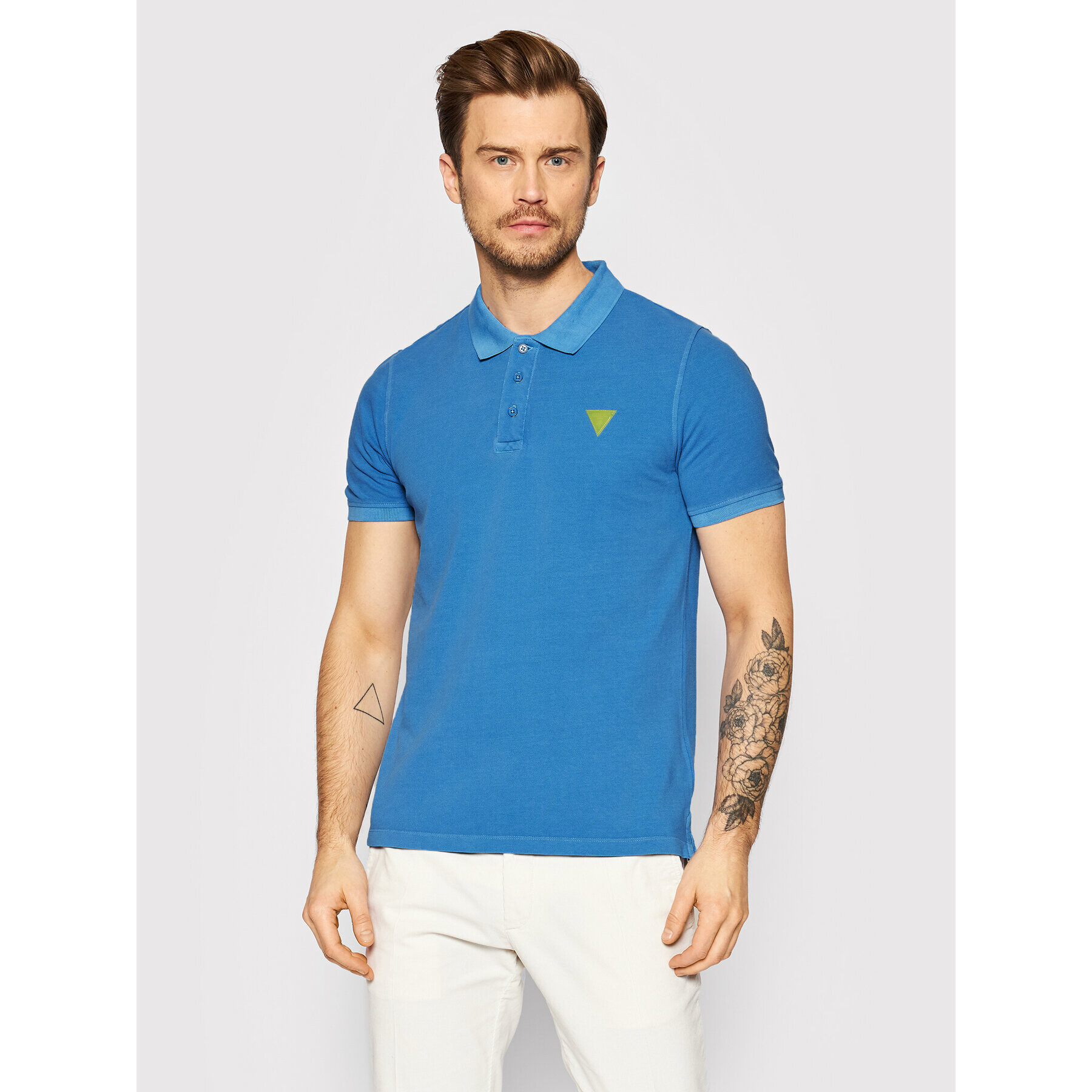 Guess Тениска с яка и копчета F1GP00 K9WF1 Син Slim Fit - Pepit.bg